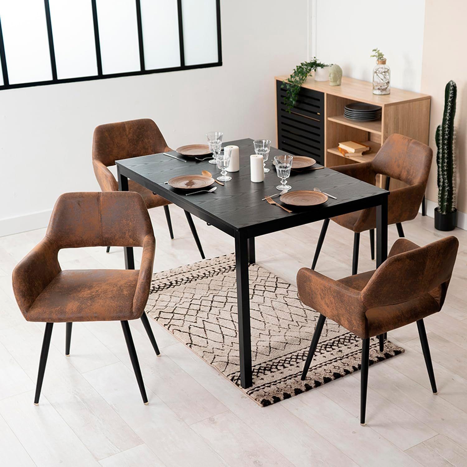PACK 2 SITIAL MINDY POLTRONA VINTAGE CON ASIENTO DE CUERO CAFE OSCURO BASE METALICA NEGRA-2