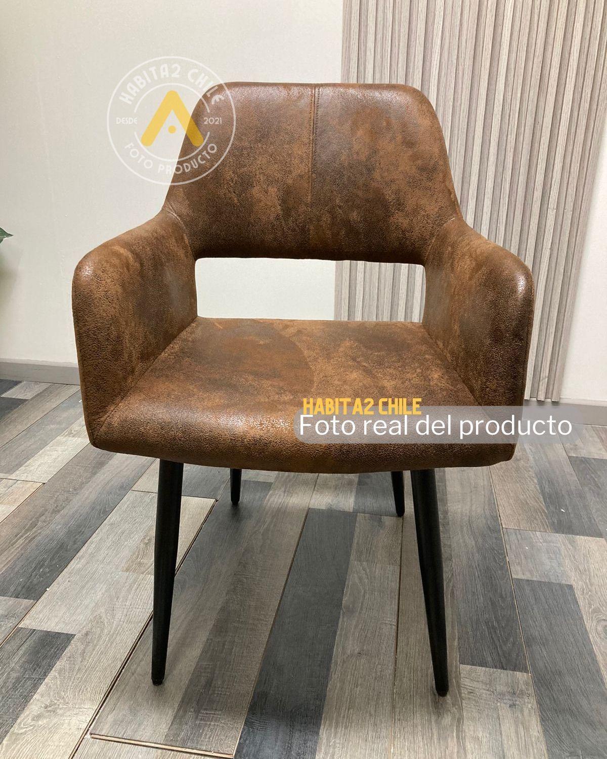 PACK 2 SITIAL MINDY POLTRONA VINTAGE CON ASIENTO DE CUERO CAFE OSCURO BASE METALICA NEGRA-3