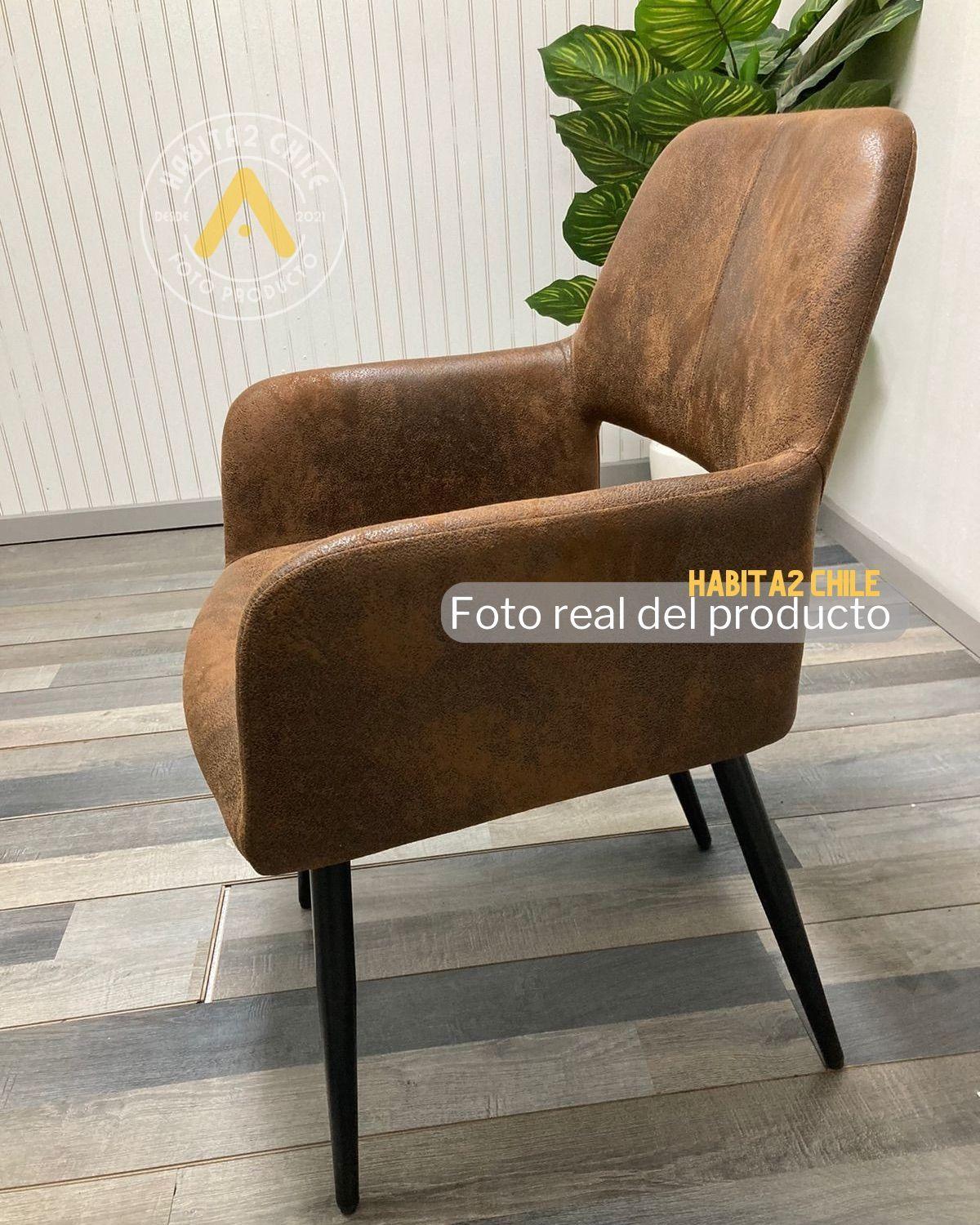 PACK 2 SITIAL MINDY POLTRONA VINTAGE CON ASIENTO DE CUERO CAFE OSCURO BASE METALICA NEGRA-4