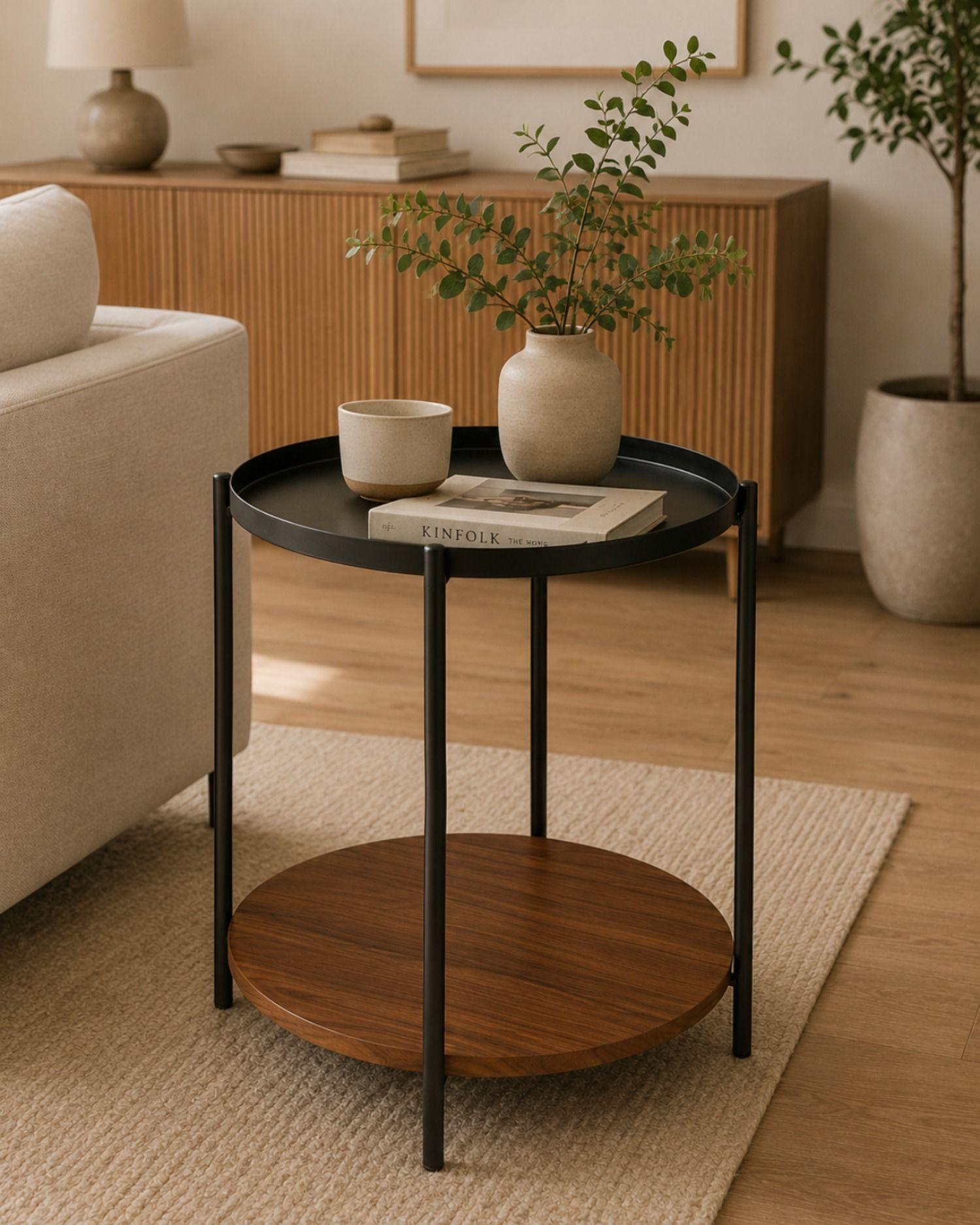 Mesa Auxiliar 2 Niveles Circular Madera-1