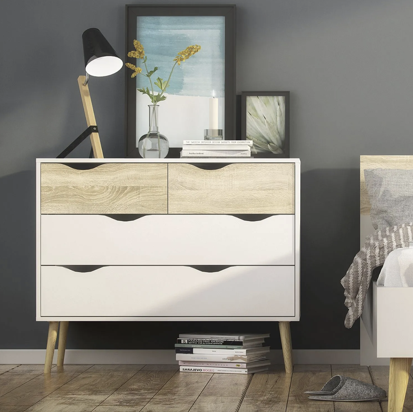 COMODA NORDICA 80CM BICOLOR MDF PARA LIVING O DORMITORIO-2