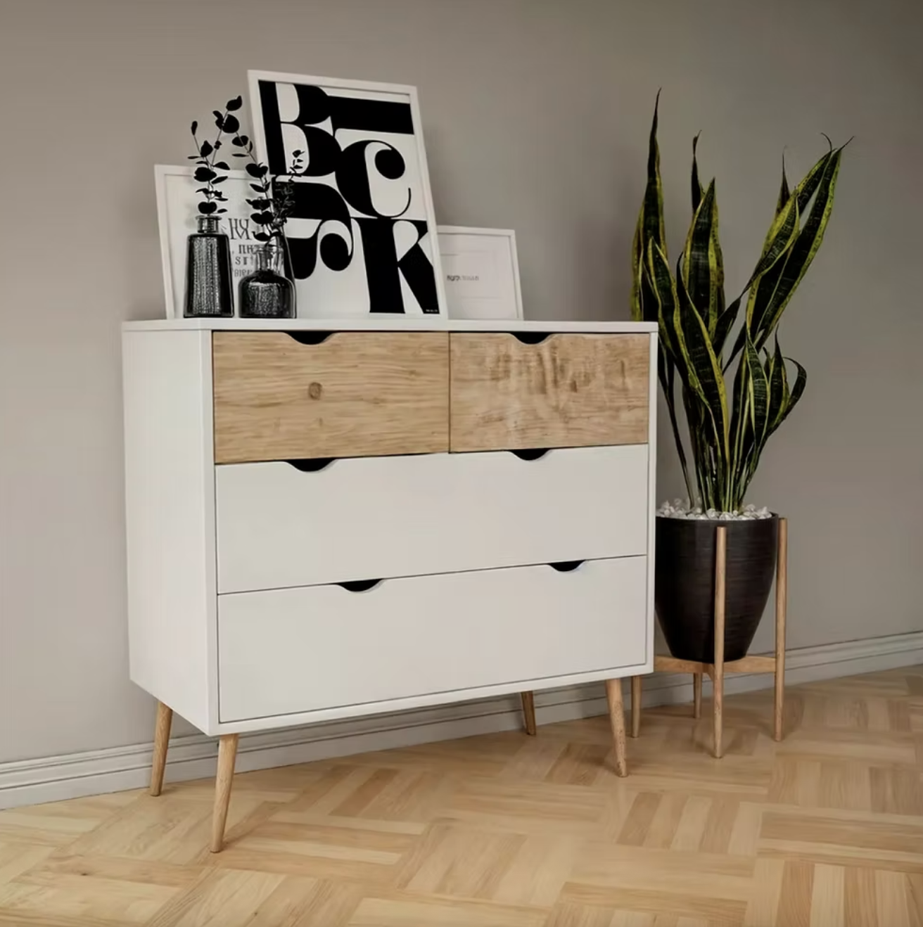 COMODA NORDICA 80CM BICOLOR MDF PARA LIVING O DORMITORIO-4