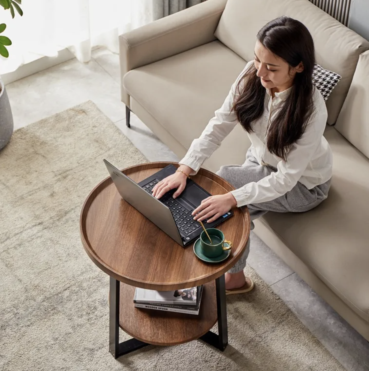 MESA DE CENTRO 60CM REDONDA WALNUT -2