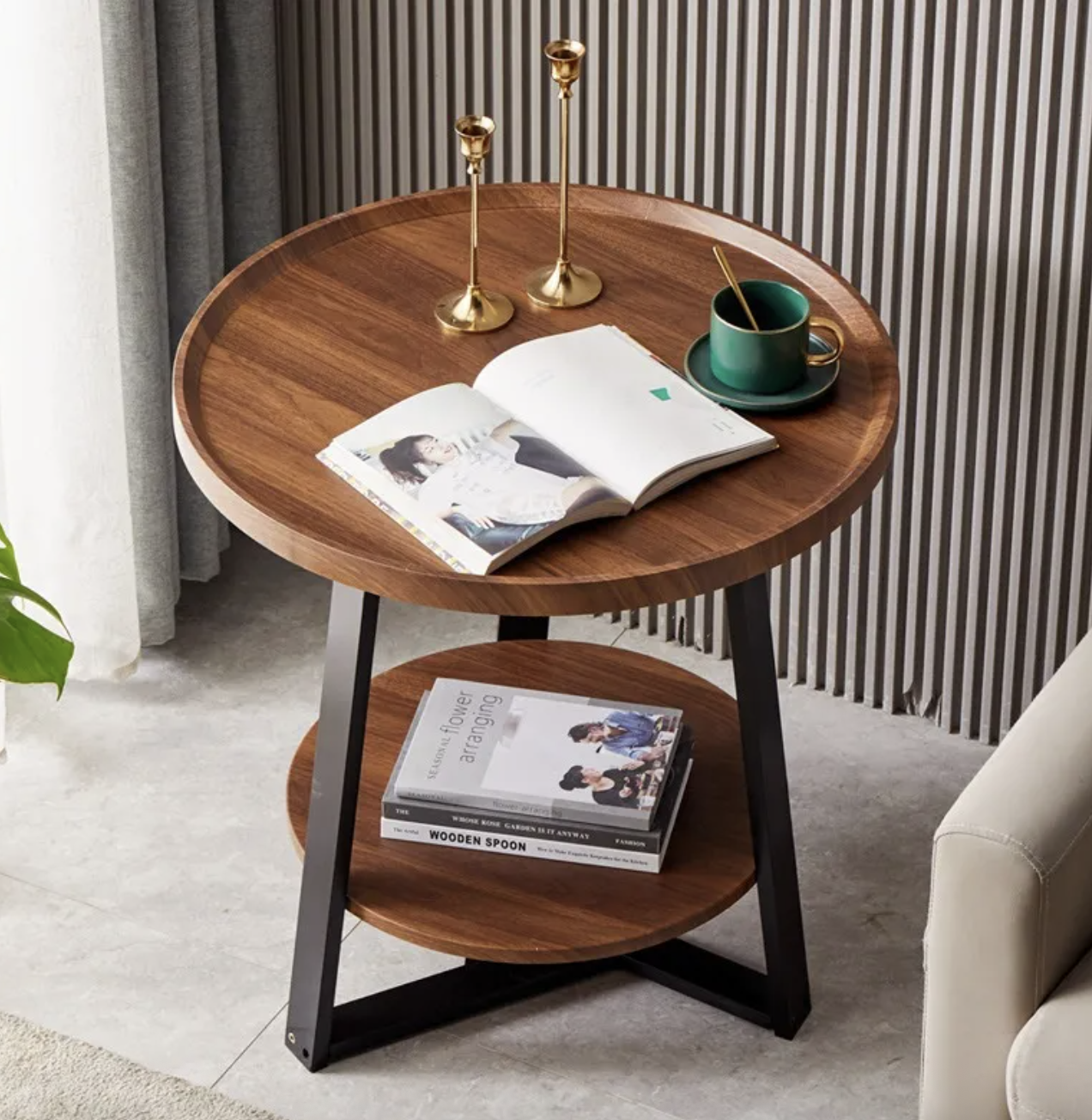 MESA DE CENTRO 60CM REDONDA WALNUT -4