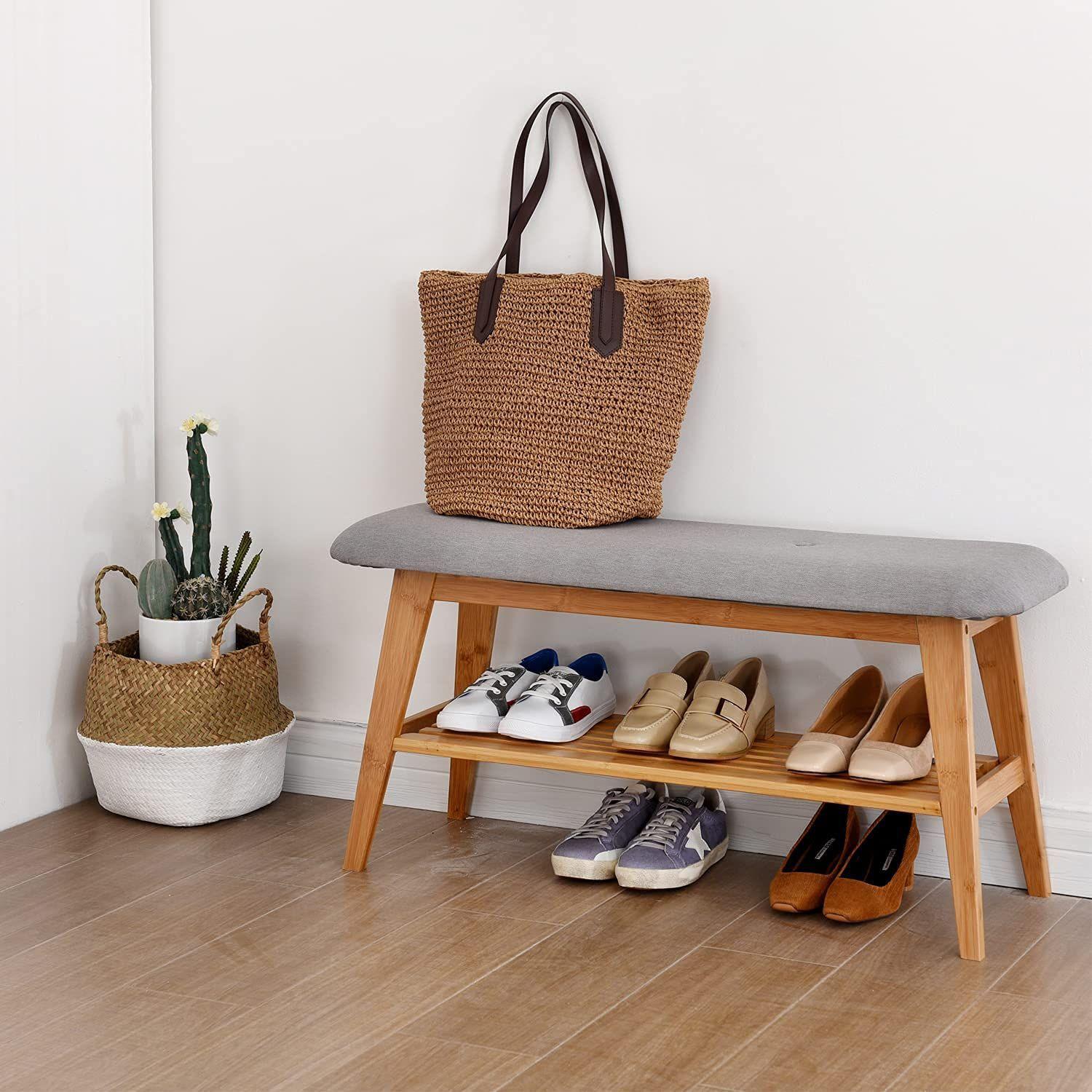 BANQUETA MULTIFUNCIONAL ZAPATERO COMFY ASIENTO ACOLCHADO TAPIZADO - GRIS-4