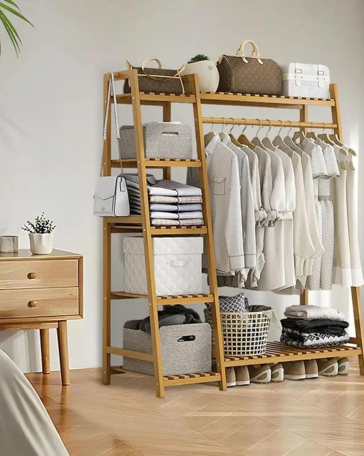 CLOSET ORGANIZADOR BAMBU DISEÑO ESCALERA - 140X110X40CM-3