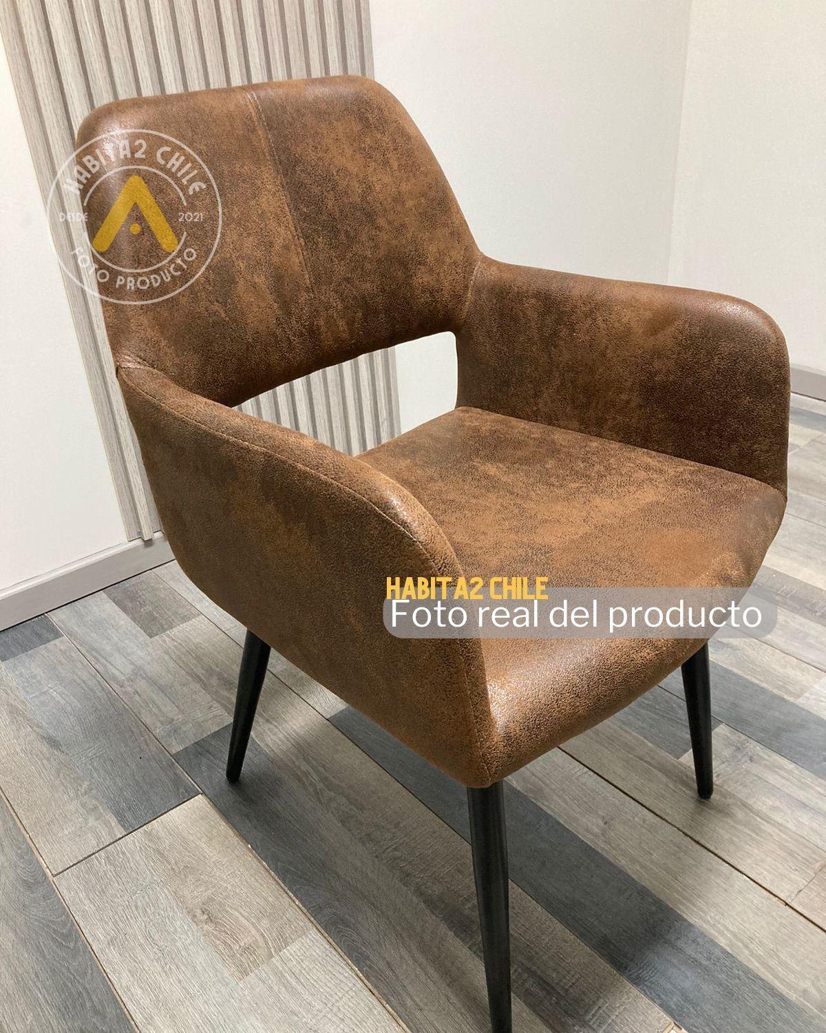 SITIAL MINDY POLTRONA VINTAGE CON ASIENTO DE CUERO CAFE OSCURO BASE METALICA NEGRA-4