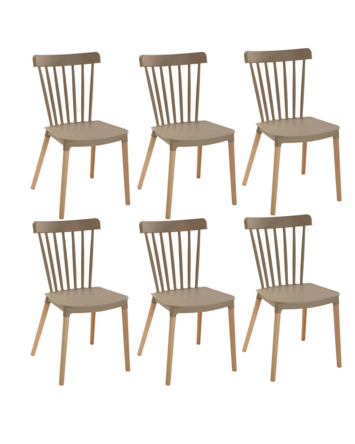 PACK 6 SILLAS WINDSOR DE POLIPROPILENO PARA COMEDOR CON PATAS DE MADERA-0