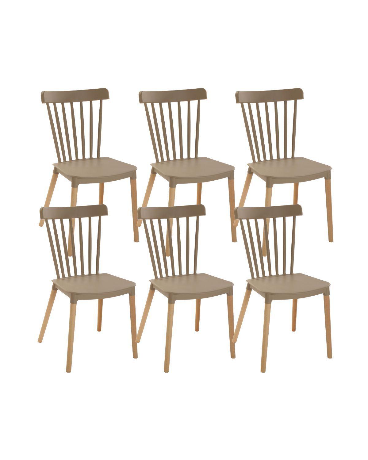 PACK 6 SILLAS WINDSOR DE POLIPROPILENO PARA COMEDOR CON PATAS DE MADERA-0