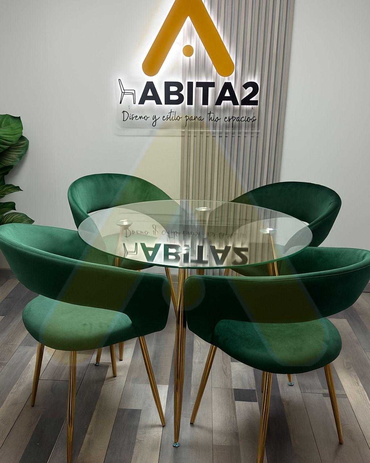 COMEDOR FLORENCIA TERCIOPELO CON MESA DE VIDRIO 120CM MINIMALISTA - 4 PUESTOS-1