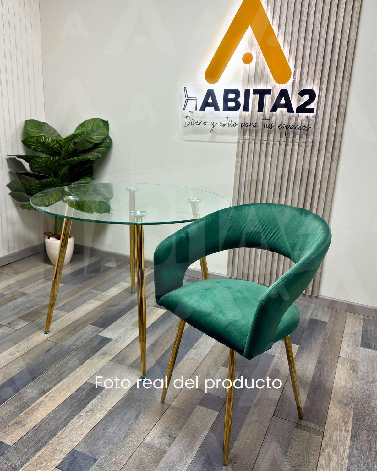 COMEDOR FLORENCIA TERCIOPELO CON MESA DE VIDRIO 120CM MINIMALISTA - 4 PUESTOS-2