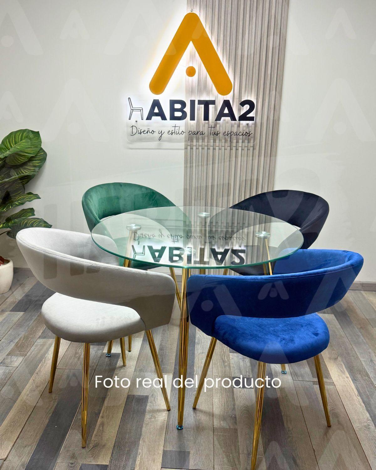 COMEDOR FLORENCIA TERCIOPELO CON MESA DE VIDRIO 120CM MINIMALISTA - 4 PUESTOS-3