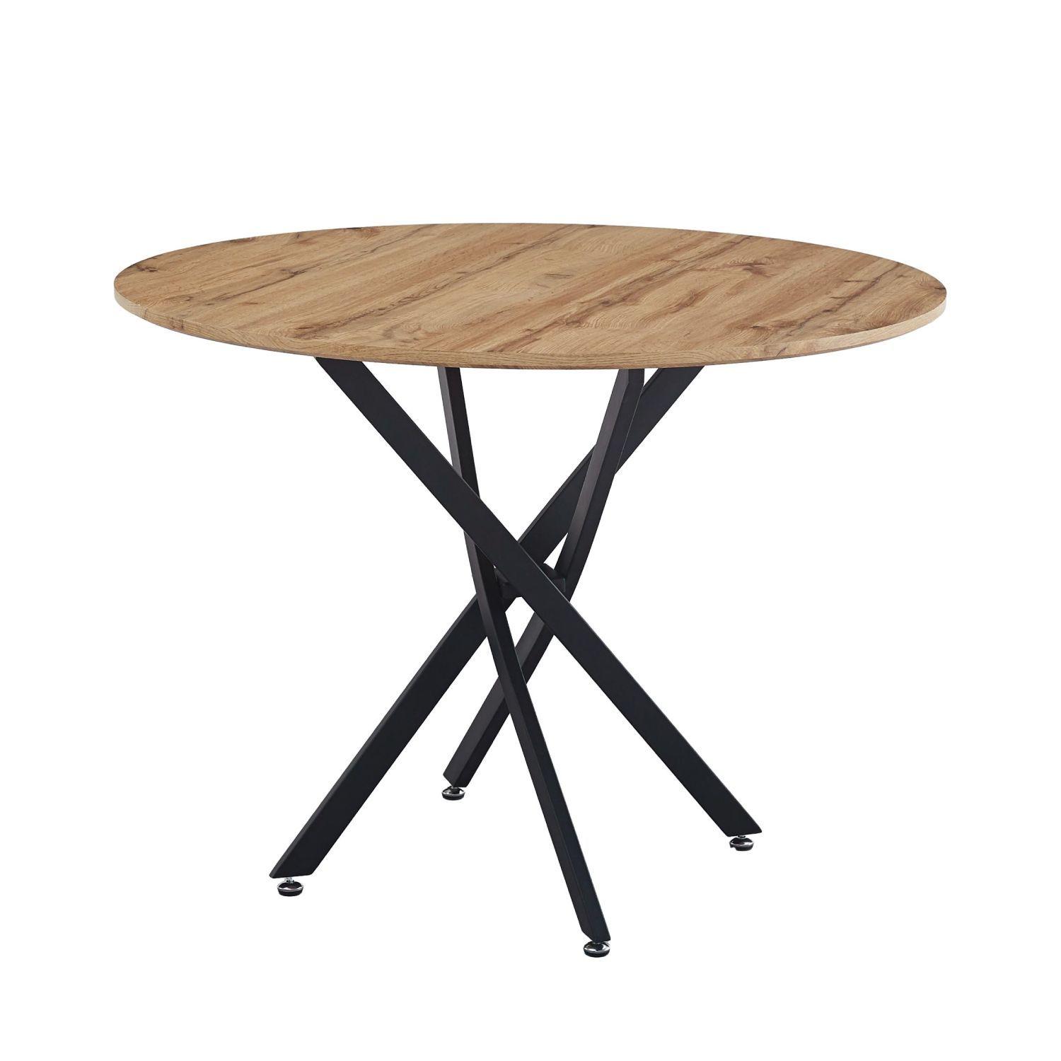 MESA DE COMEDOR REDONDA SUPERFICIE DE MDF Y MELAMINA INDUSTRIAL CROS 100CM CON BASE METALICA NEGRA-0