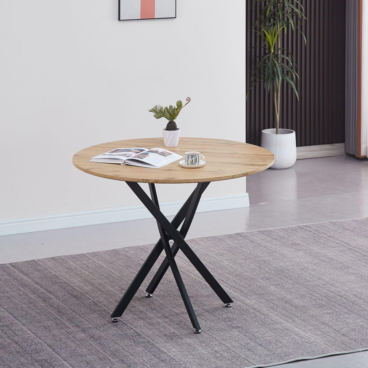 MESA DE COMEDOR REDONDA SUPERFICIE DE MDF Y MELAMINA INDUSTRIAL CROS 100CM CON BASE METALICA NEGRA-1