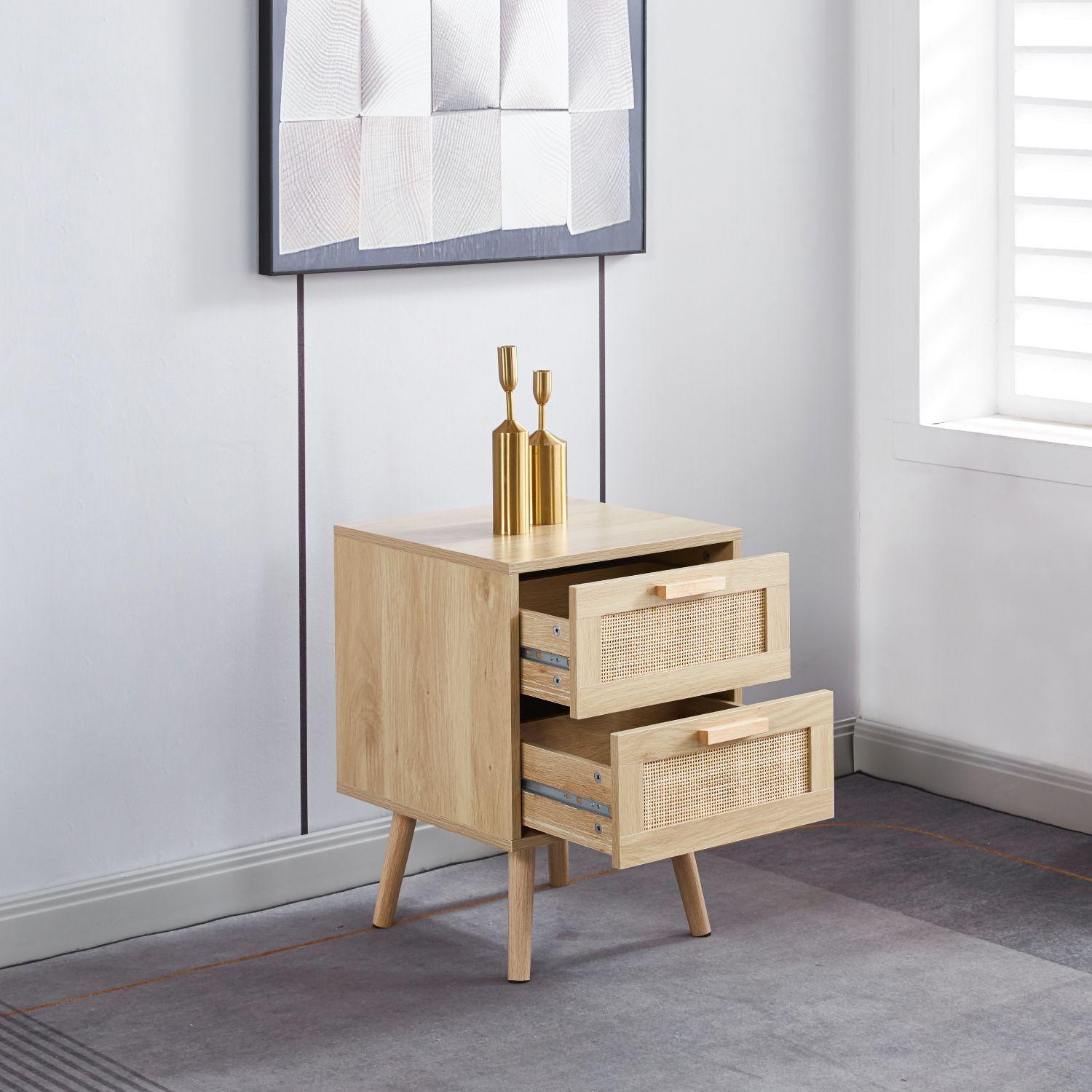 VELADOR WOOD CLARO RATTAN 2 CAJONES - MESA DE NOCHE -2