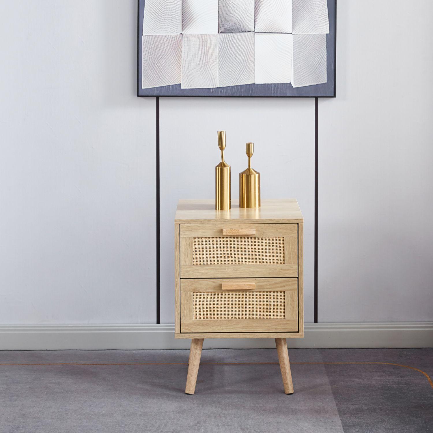 VELADOR WOOD CLARO RATTAN 2 CAJONES - MESA DE NOCHE -3