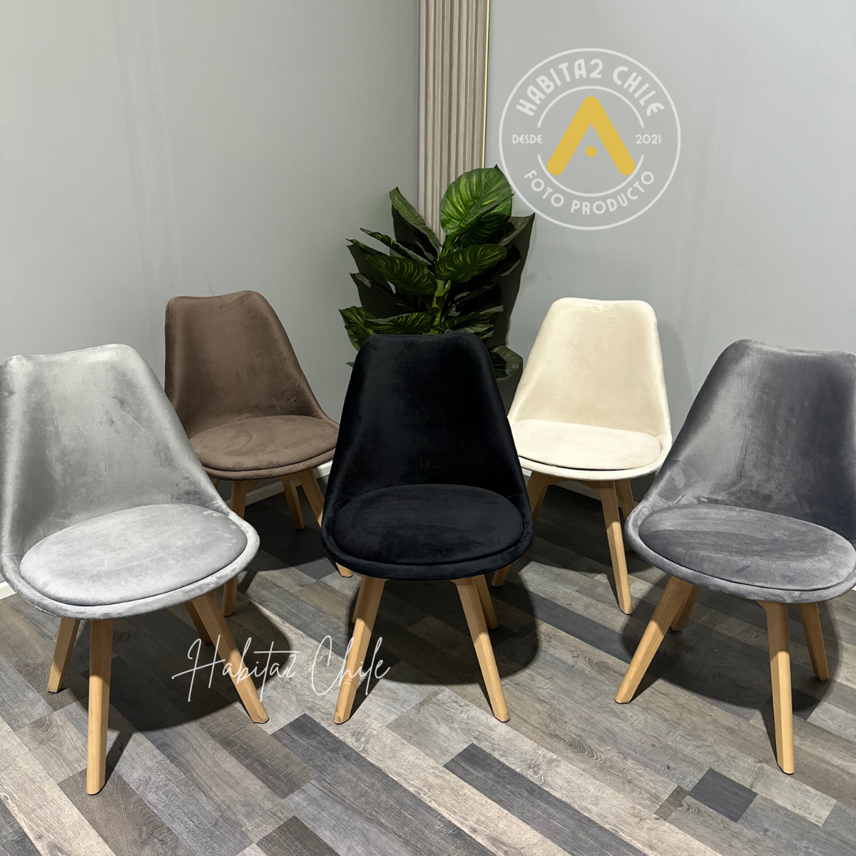 PACK 2 SILLAS DE COMEDOR TULIP FELPA TAPIZ TERCIOPELO BASE MADERA-2