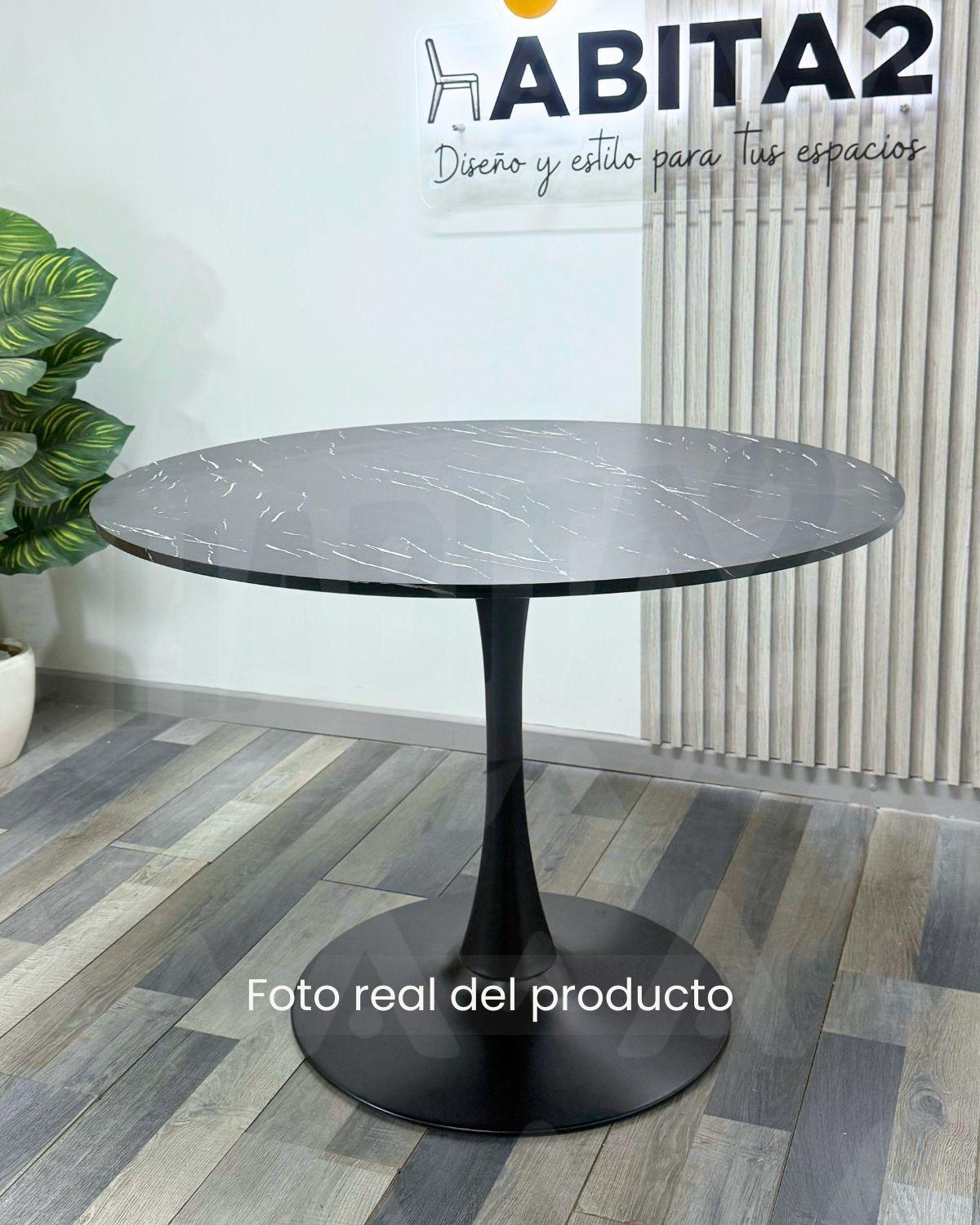 COMEDOR 4 PUESTOS MESA 100CM SIMIL MARMOL NEGRA-5