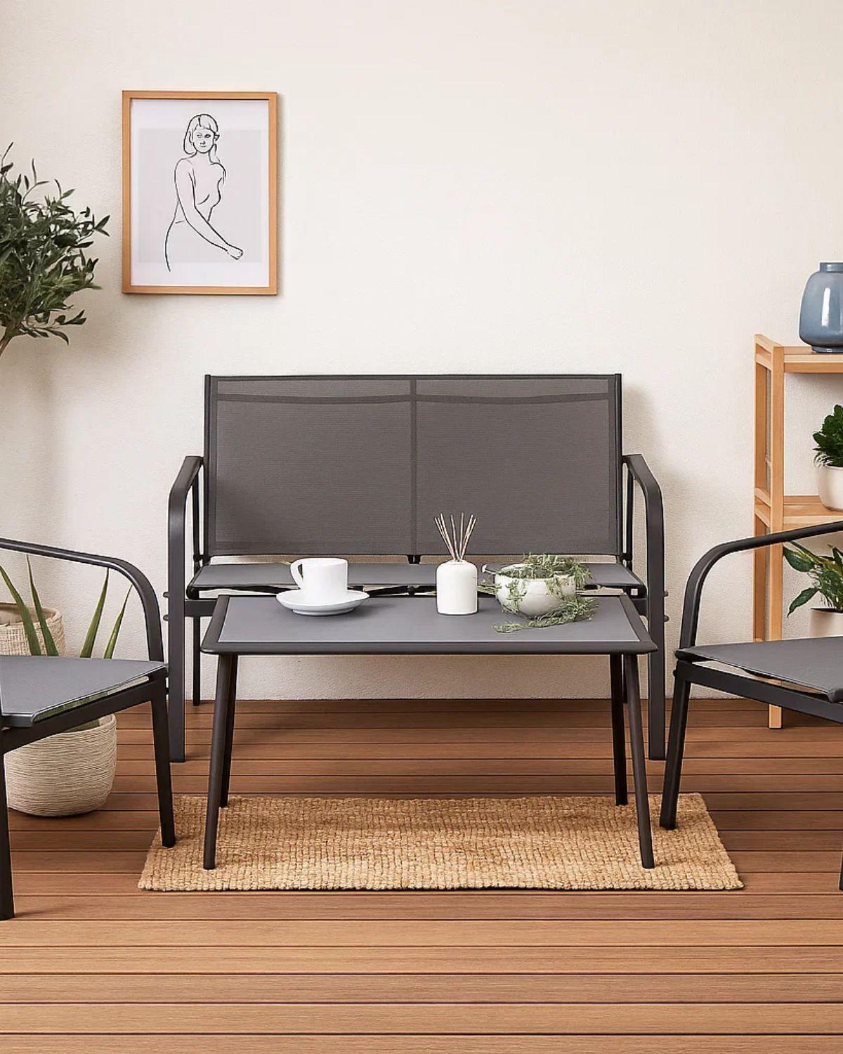 SET DE TERRAZA 4 PIEZAS POLY ESTRUCTURA METALICA NEGRO-4