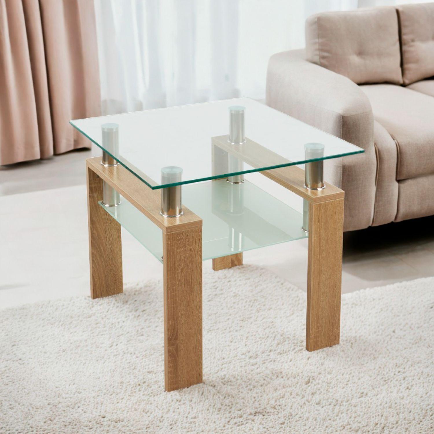 MESA LATERAL DE VIDRIO NATURAL DOBLE REPISA-2