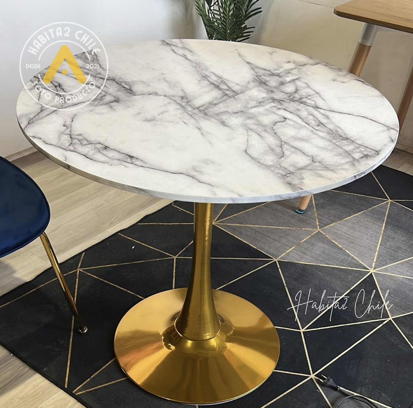 MESA TULIP REDONDA GOLD SIMIL MARMOL 100 CM DORADA-2