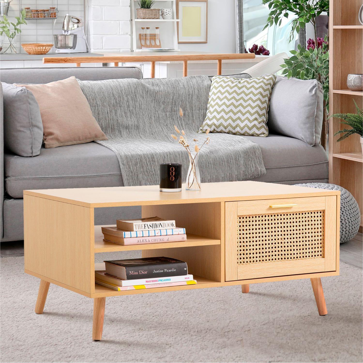 MESA DE CENTRO RUSTICA CON RATTAN Y MADERA MDF 100CM-3