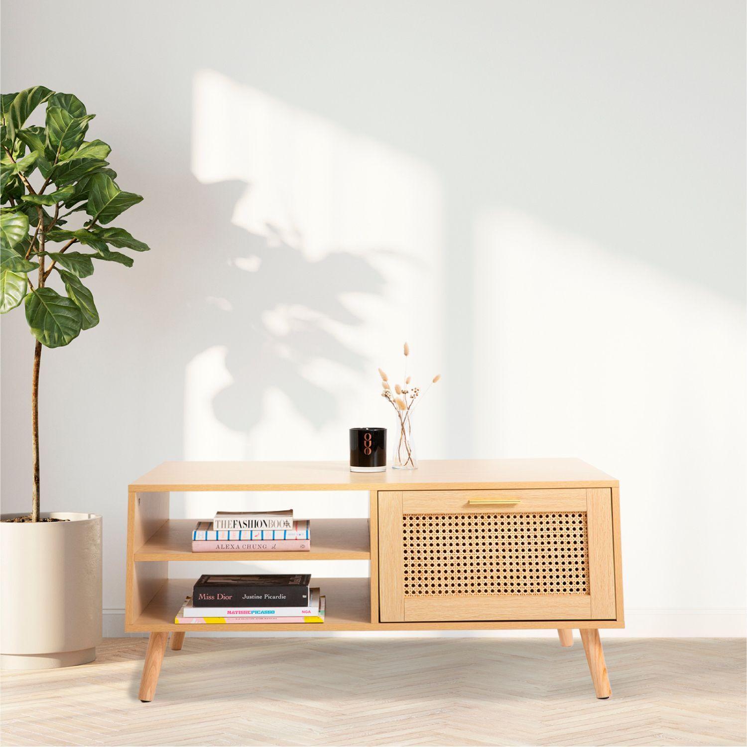 MESA DE CENTRO RUSTICA CON RATTAN Y MADERA MDF 100CM-5