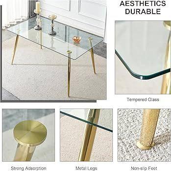 Mesa de vidrio Prince Gold 160cm Patas Doradas-2