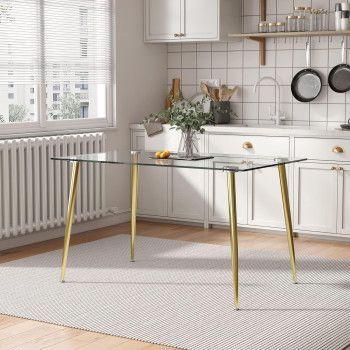 Mesa de vidrio Prince Gold 160cm Patas Doradas-3