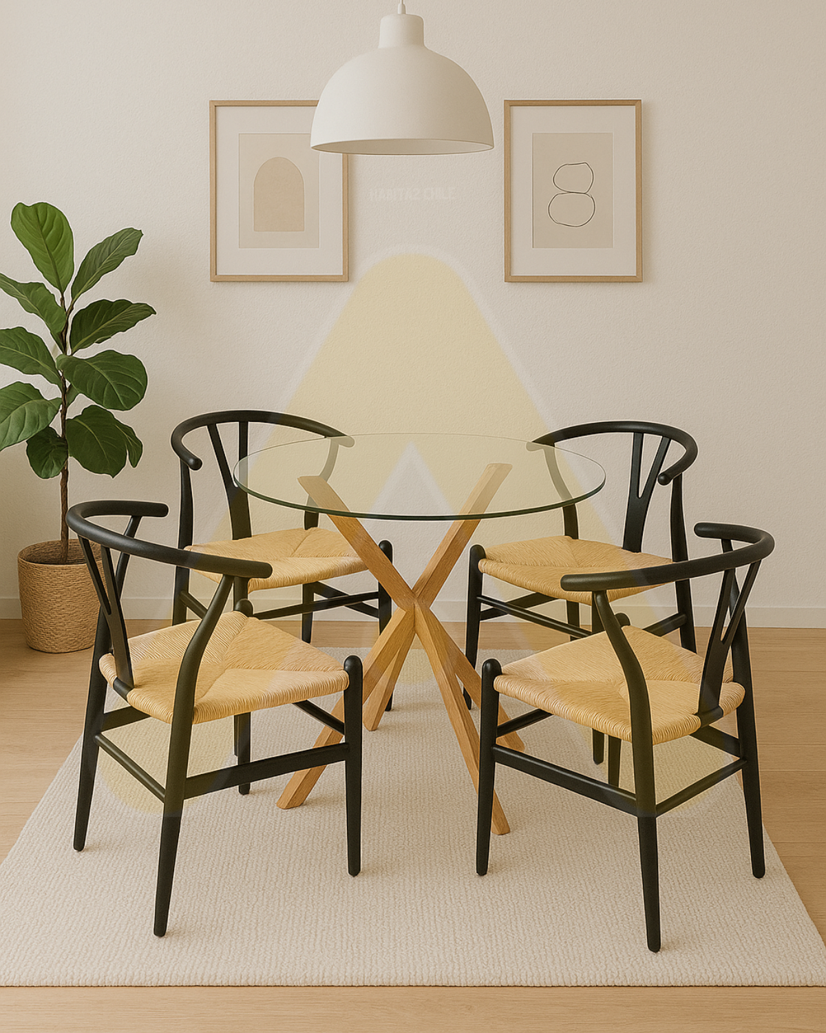 JUEGO DE COMEDOR 100CM NORDIC REDONDO + 4 PUESTOS WISH MADERA-1