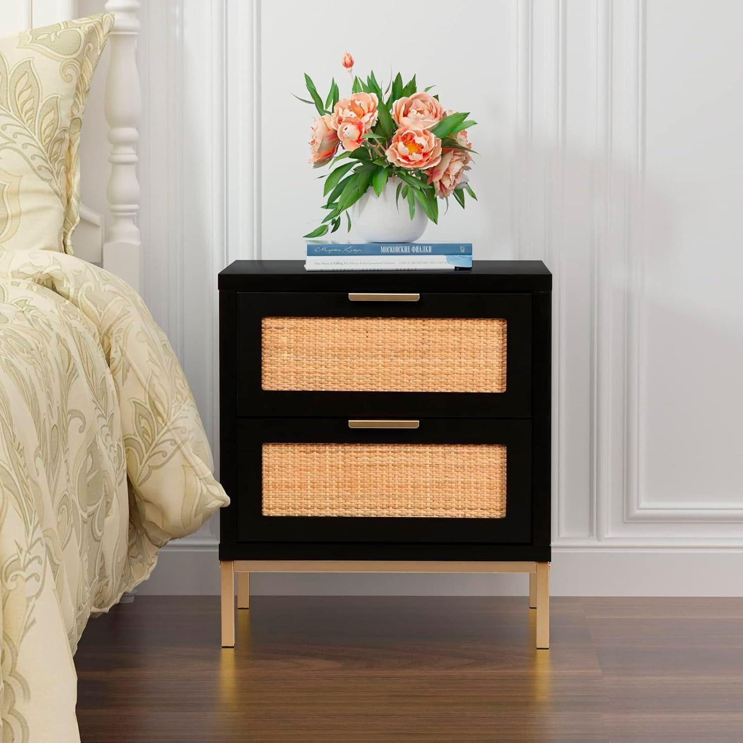 VELADOR MODERNO MESA DE NOCHE BLACK CON RATTAN -4