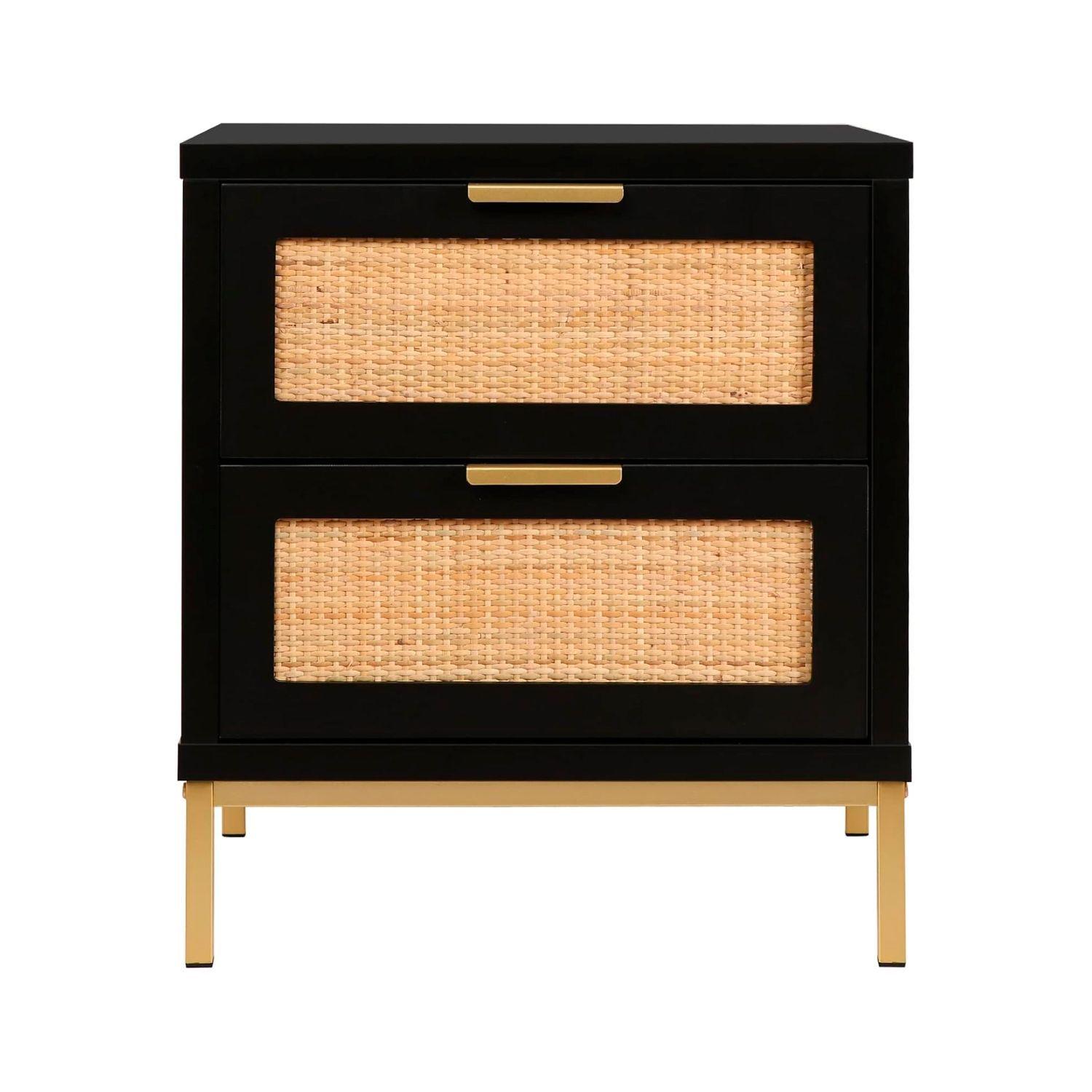 VELADOR MODERNO MESA DE NOCHE BLACK CON RATTAN -5
