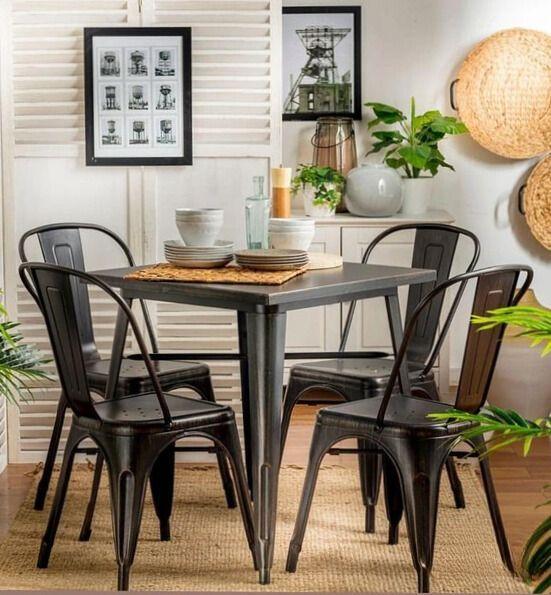COMEDOR TOLIX PARA INTERIOR O EXTERIOR ACERO RESISTENTE 80X80 NEGRO - 4 SILLAS NEGRAS-2
