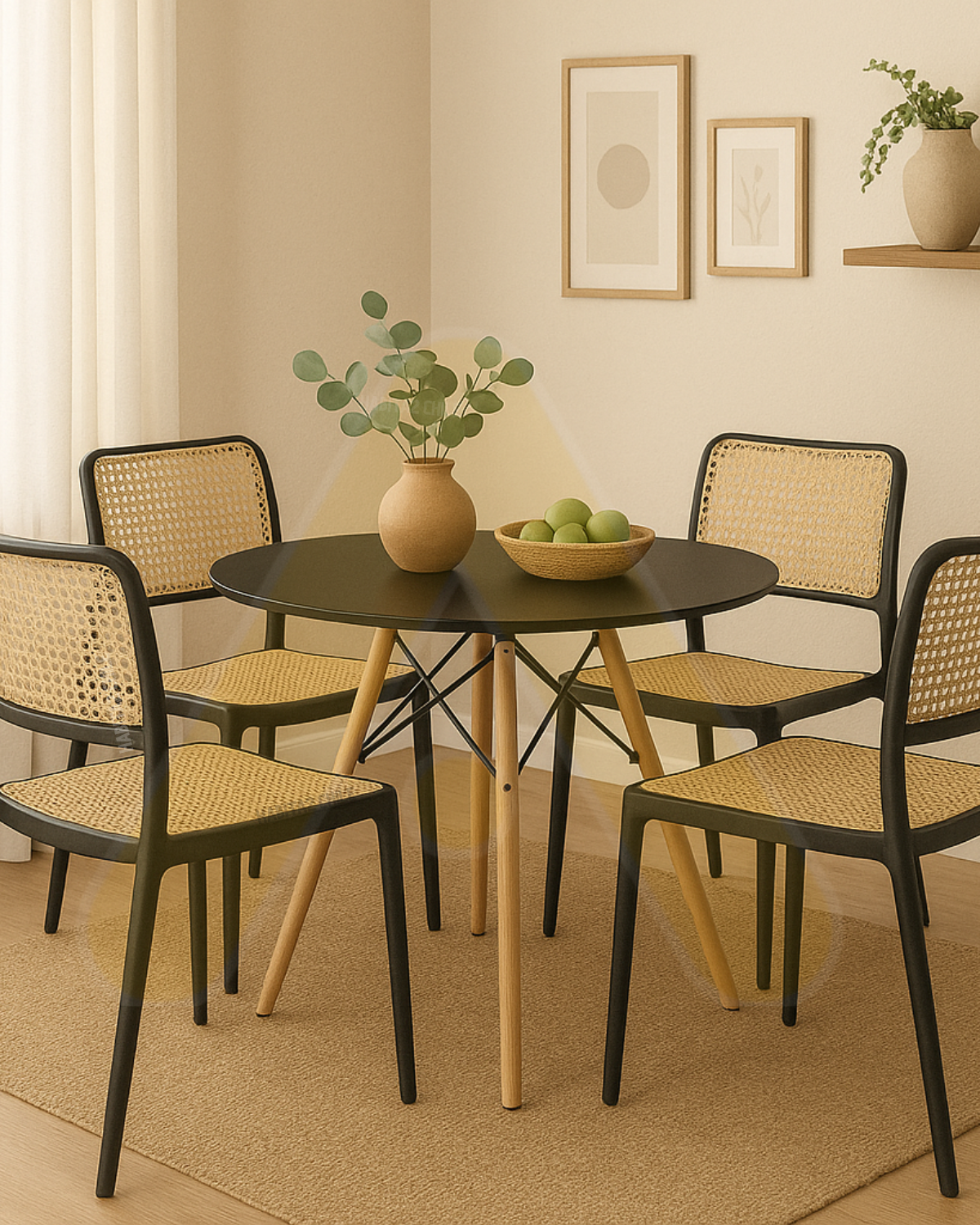 JUEGO DE COMEDOR MESA EAMES 80CM BASE MADERA DE HAYA + 4 SILLAS URBAN POLIPROPILENO RESISTENTE-2