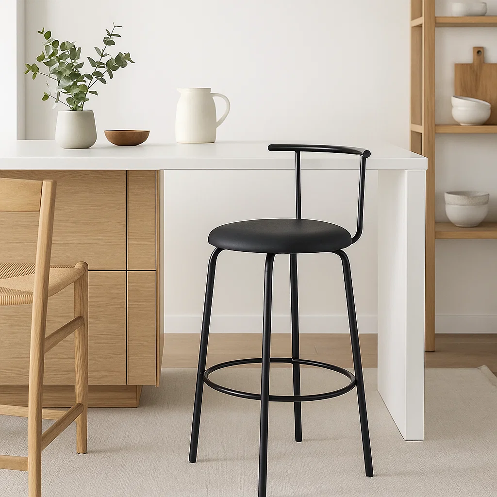 PISO TABURETE ALTO ROUND NEGRO CUERO SINTETICO-3