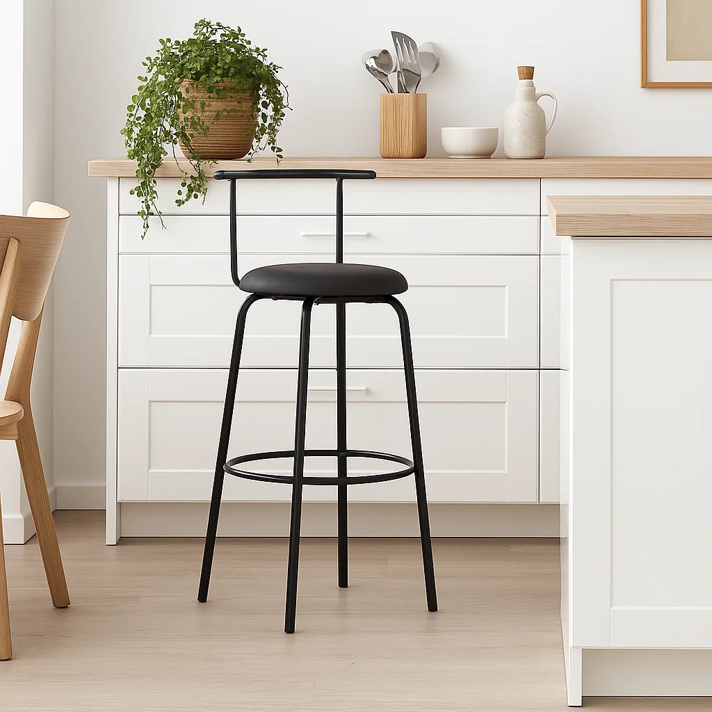 PISO TABURETE ALTO ROUND NEGRO CUERO SINTETICO-4