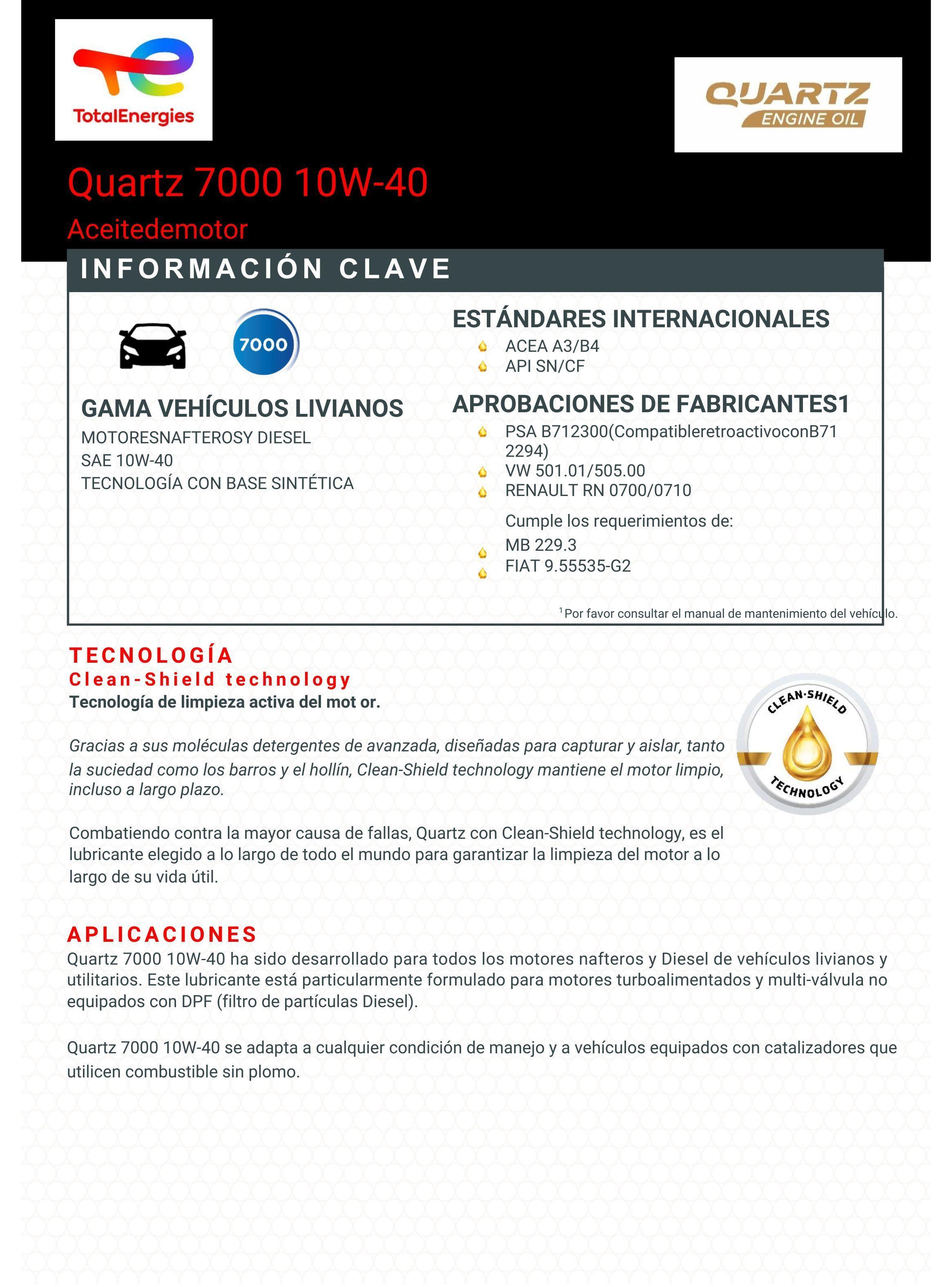 Lubricante motor 10W40 Total Quartz 7000 4 Litros-2