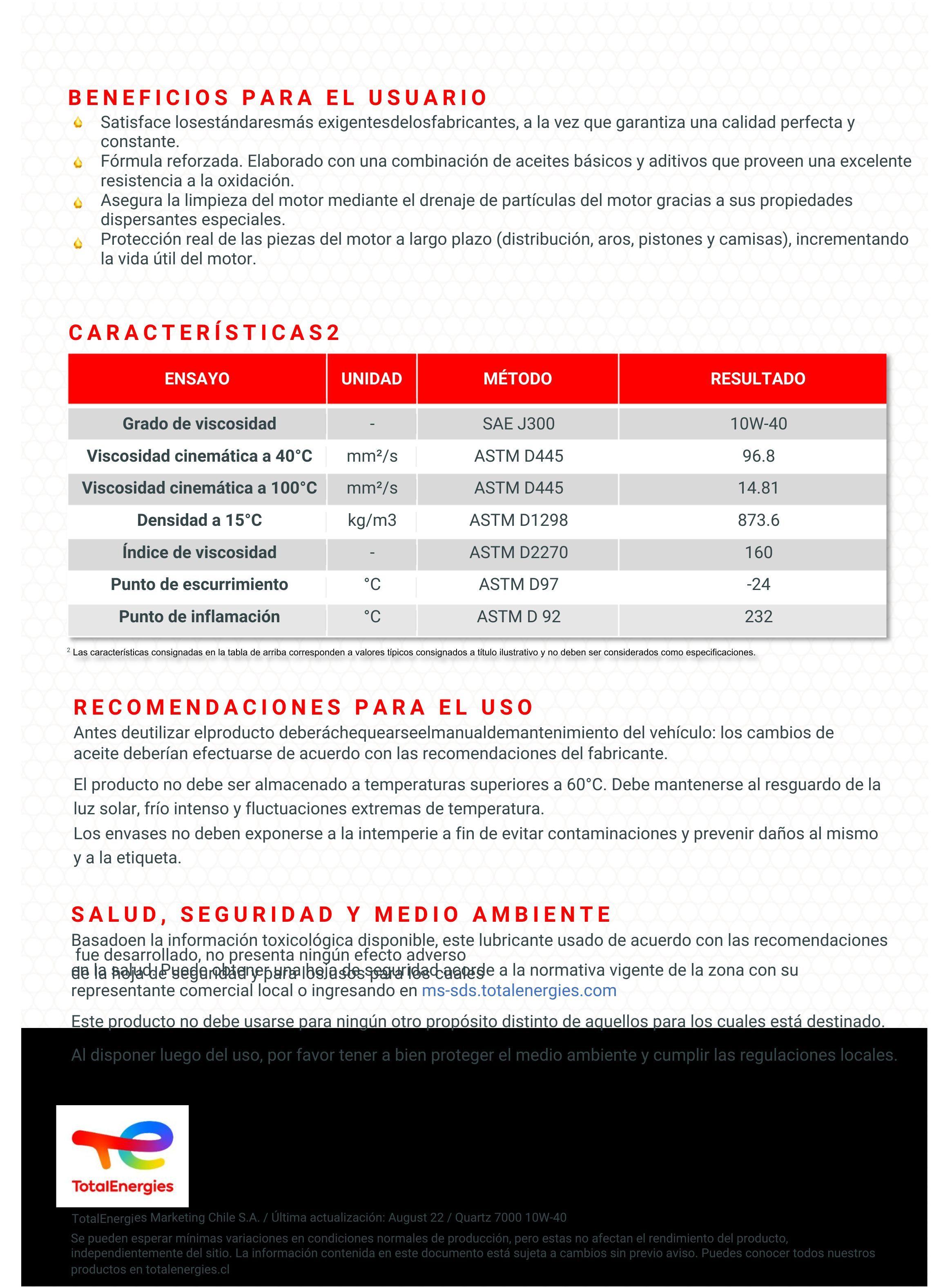 Lubricante motor 10W40 Total Quartz 7000 4 Litros-2