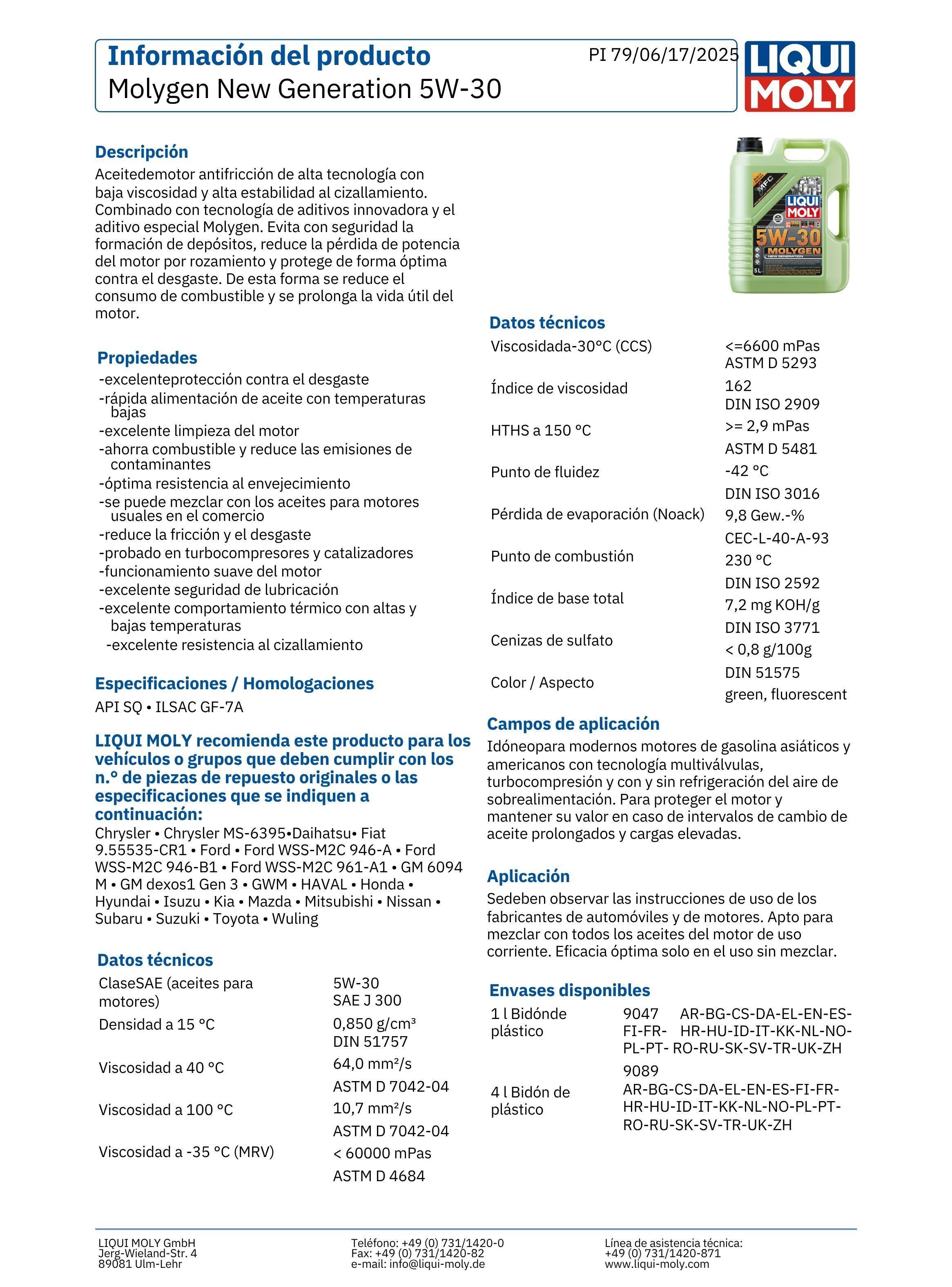 Lubricante Motor 5w30 Molygen Liqui Moly 4 Lts-2