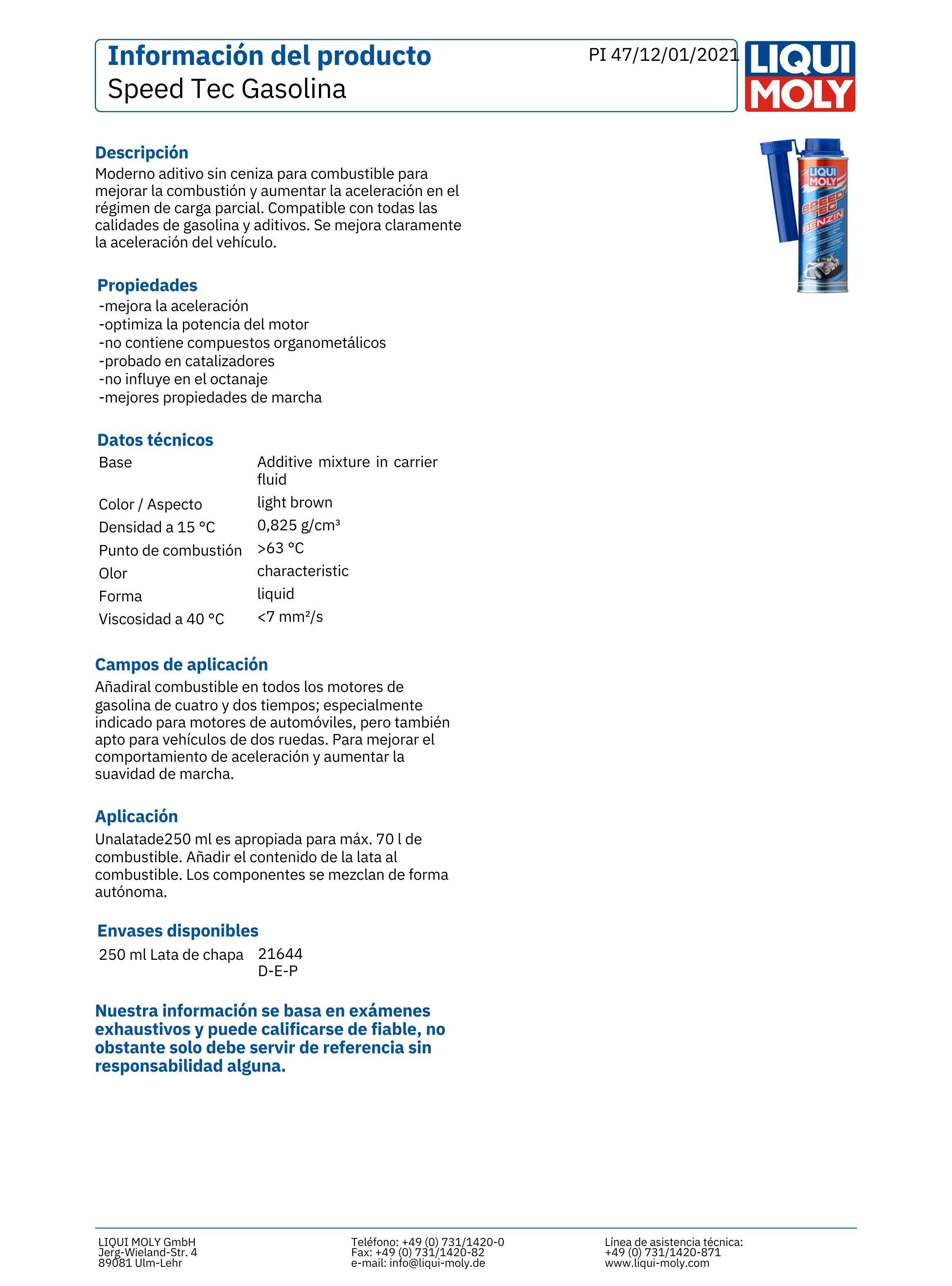 Aditivo Speed Tec Benzin Liqui Moly 250 Ml-2