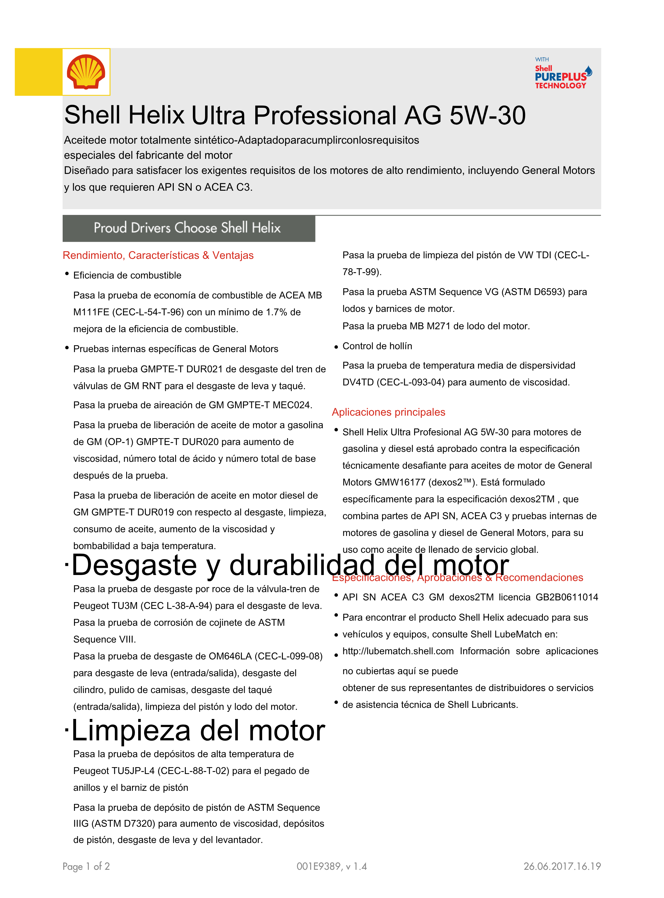 Lubricante Motor 5w30 Shell Helix Ultra AG 1 Lt-2