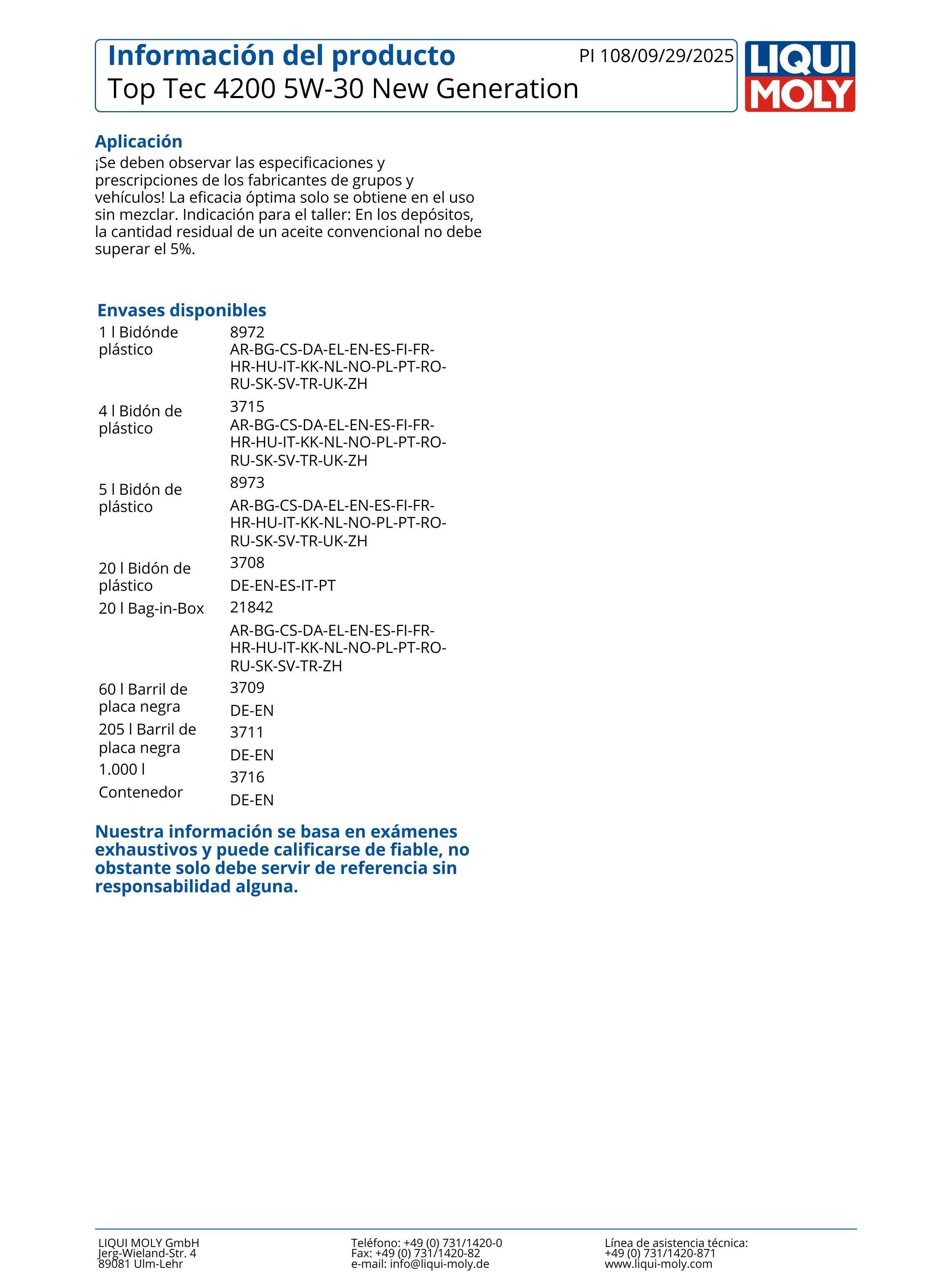 Lubricante 5w30 Top Tec 4200 Liqui Moly 1 Lt-2
