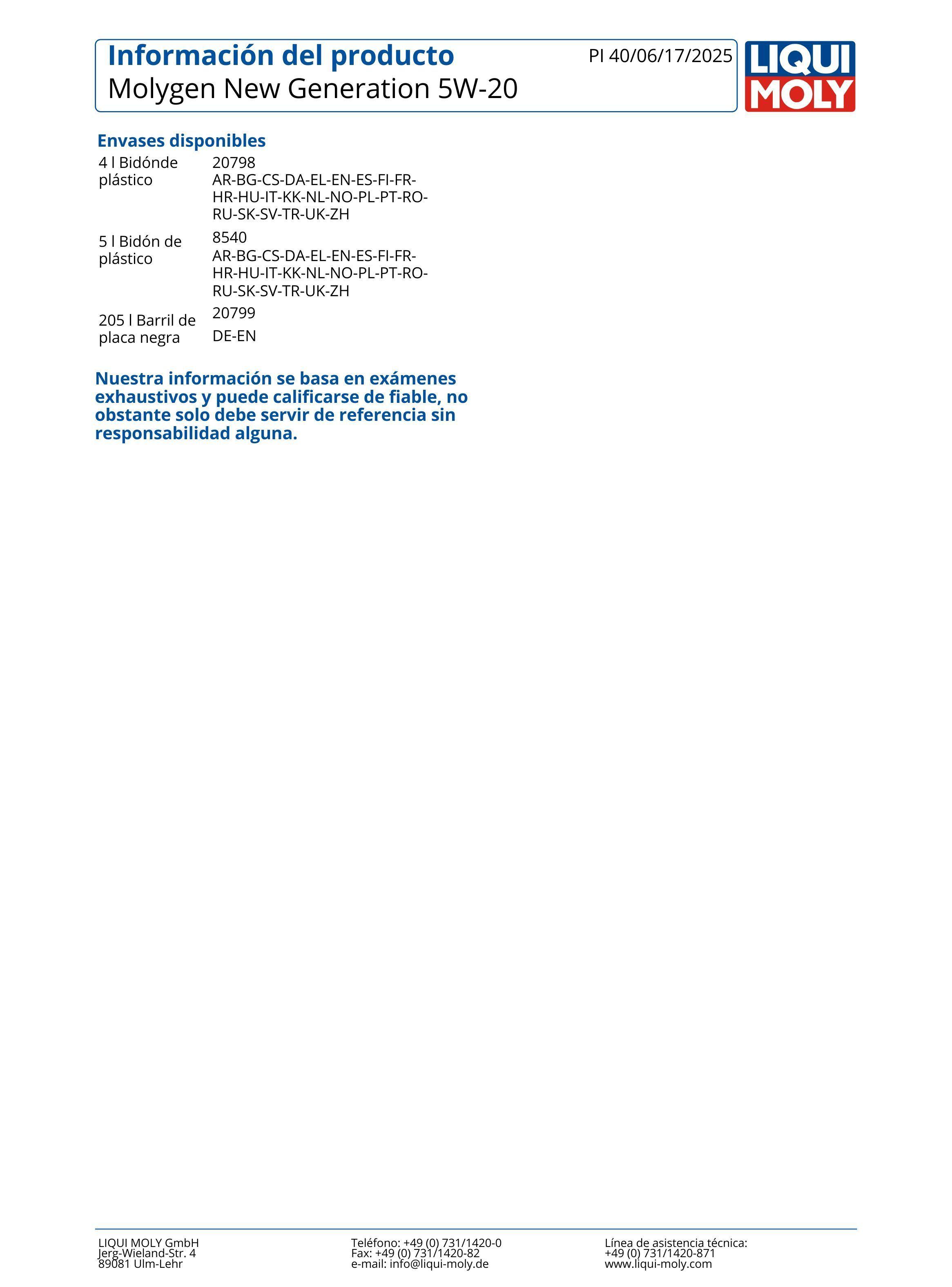 Lubricante Motor 5w20 Molygen 5 Lts Liqui Moly-2