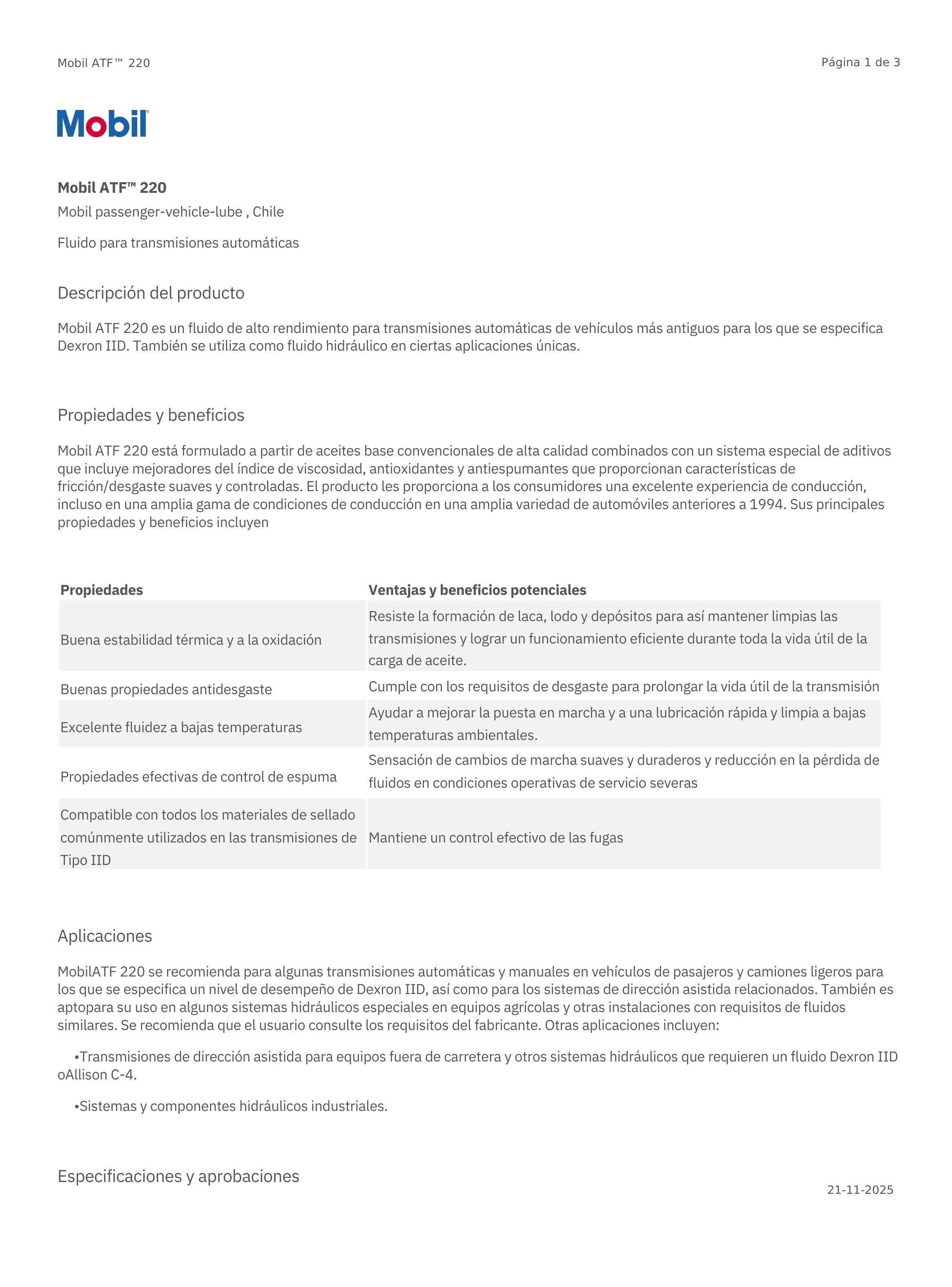 Lubricante Caja Automatica y Direccion Mobil ATF 220 1 Lt-2