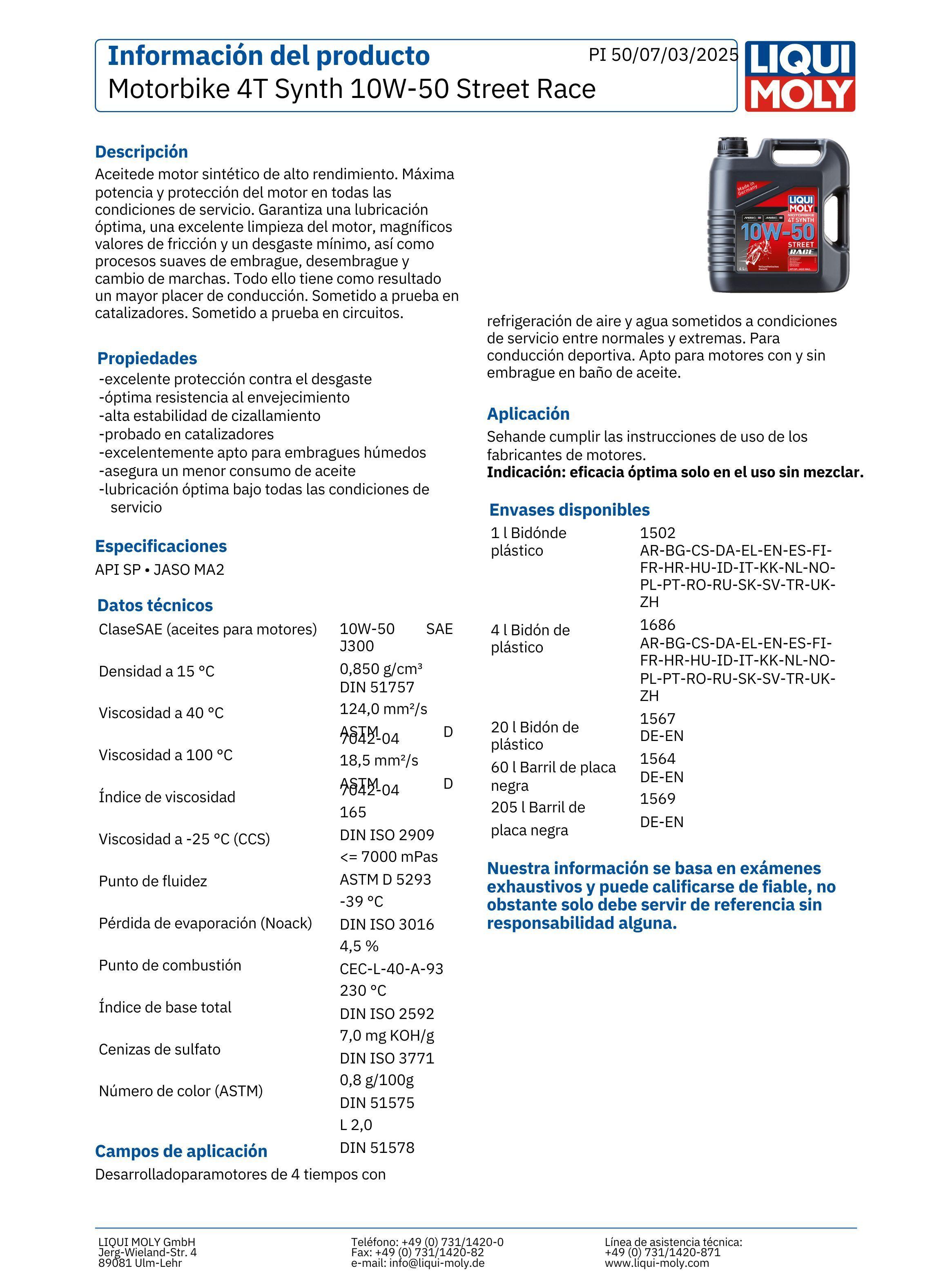 Lubricante Motor para Moto 10w50 Street Race 1l Liqui Moly-3