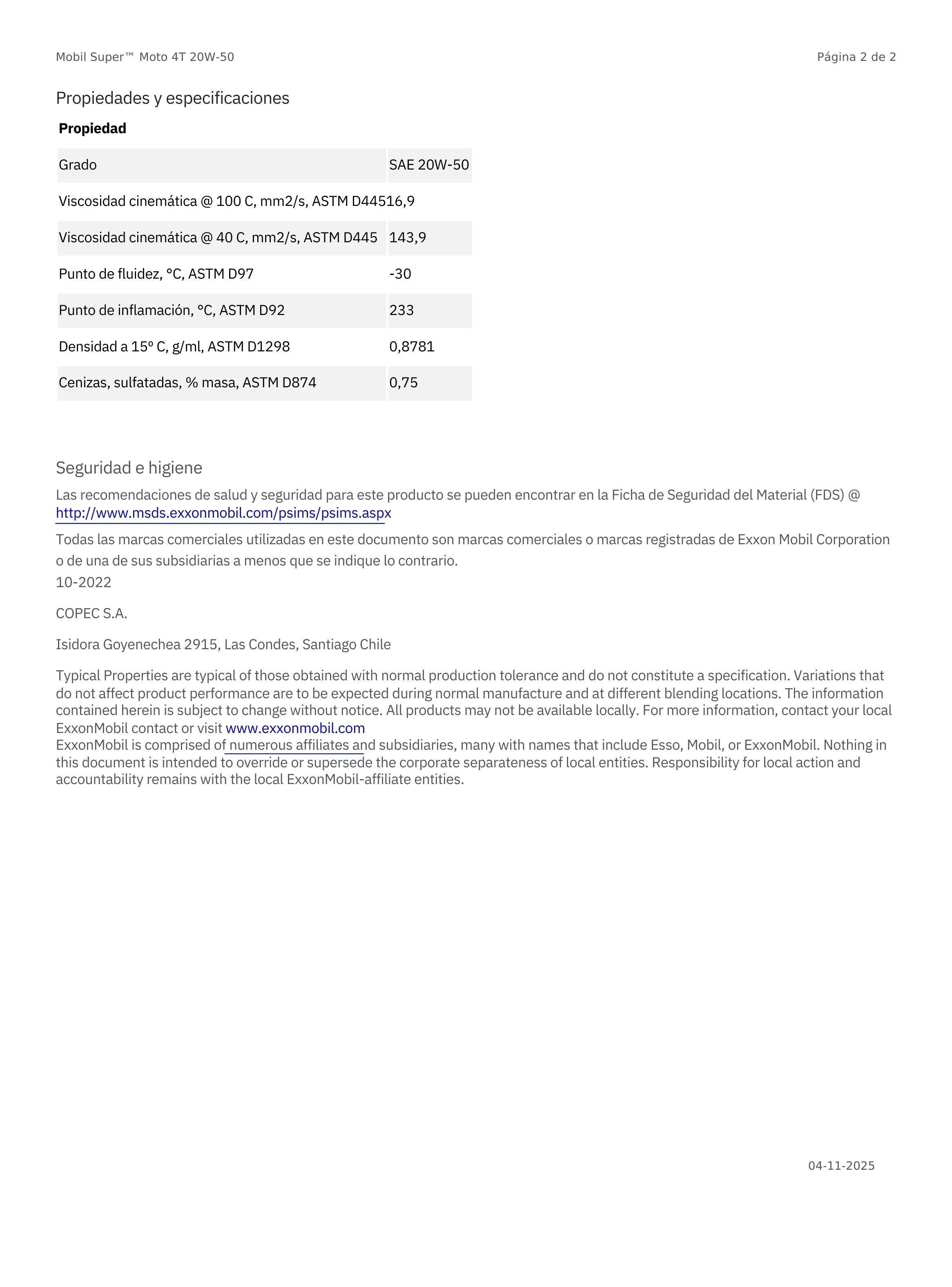 Lubricante Motor para Moto 20w50 Mineral Mobil Super 4T 1L-3