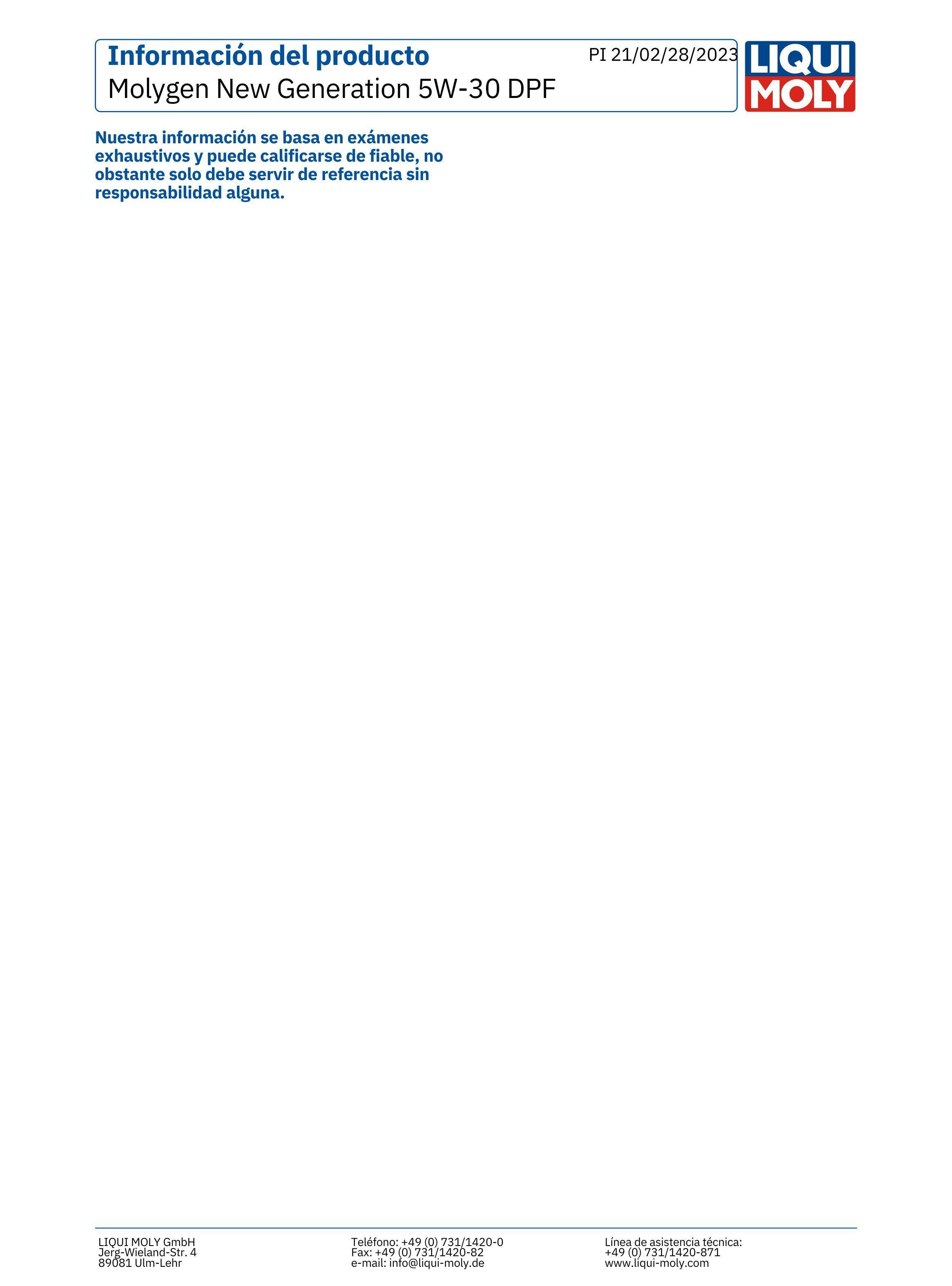 Lubricante 5w30 Liqui Moly New Generation Full Sint tico DPF 1lt-2