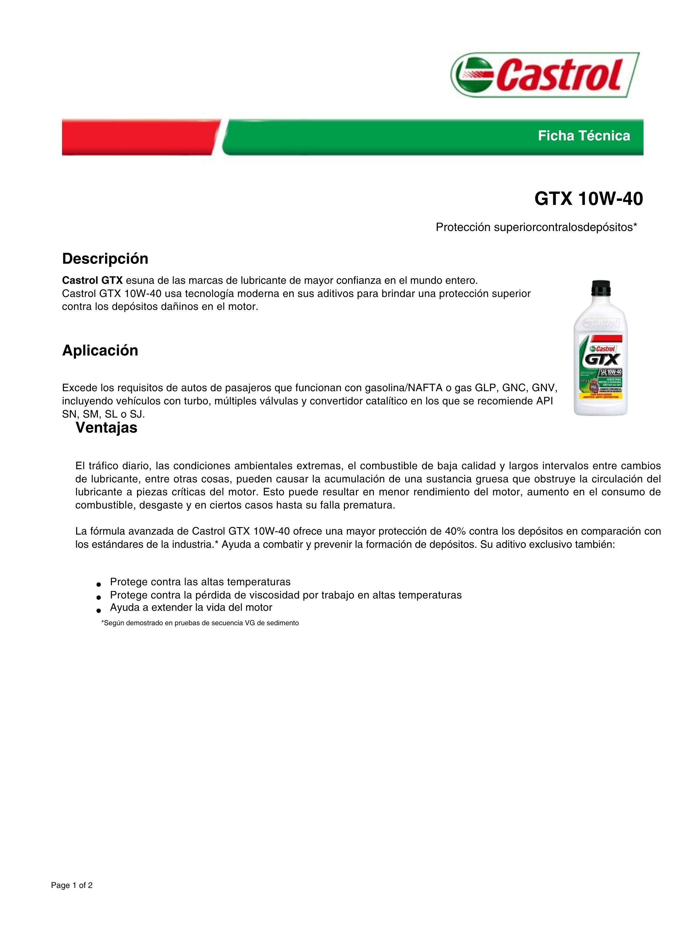 Lubricante Motor 10w40 Castrol GTX 3,78 Litros-1