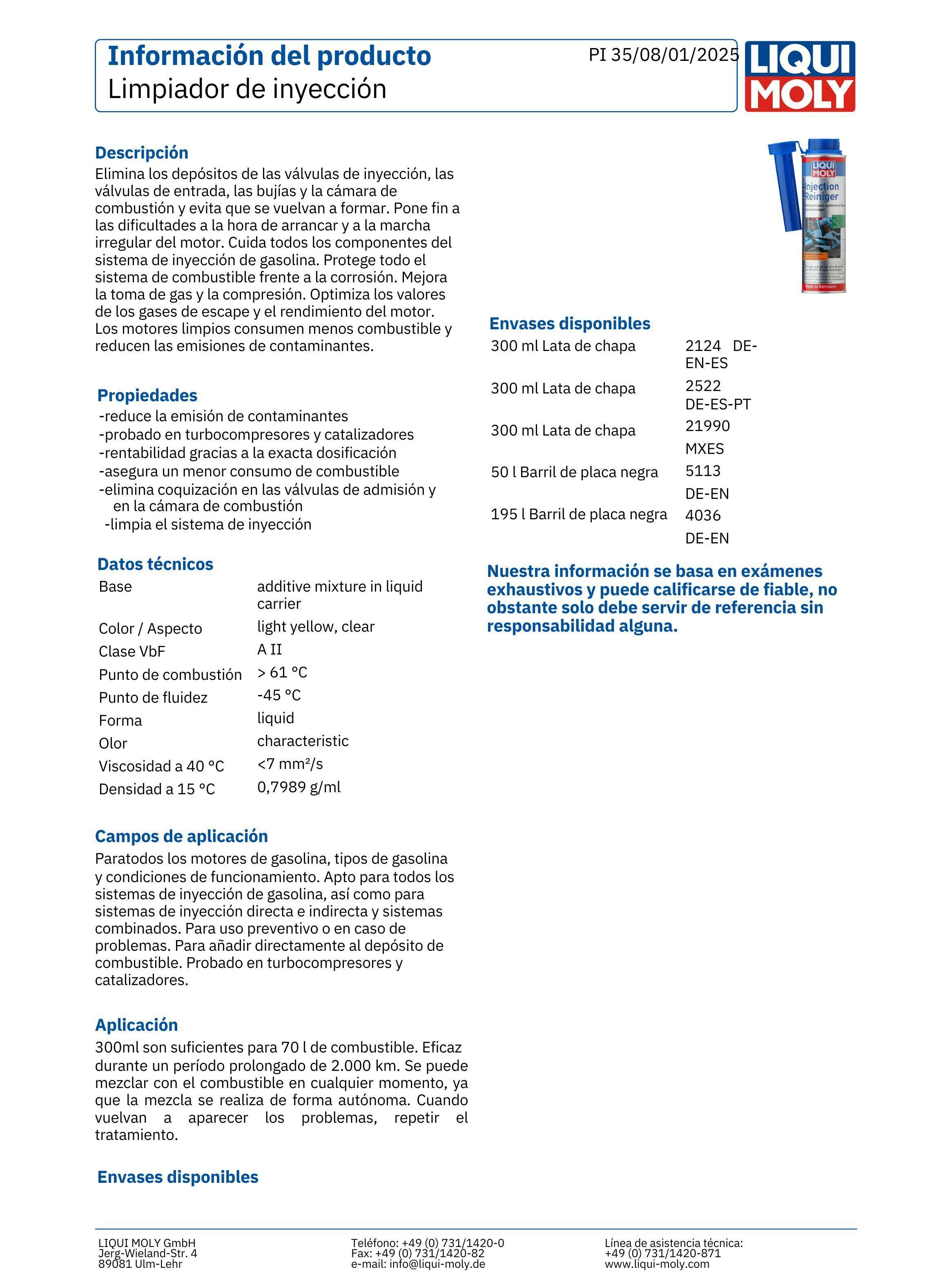 Aditivo Limpia Inyector Bencina Liqui Moly 300 Ml-2