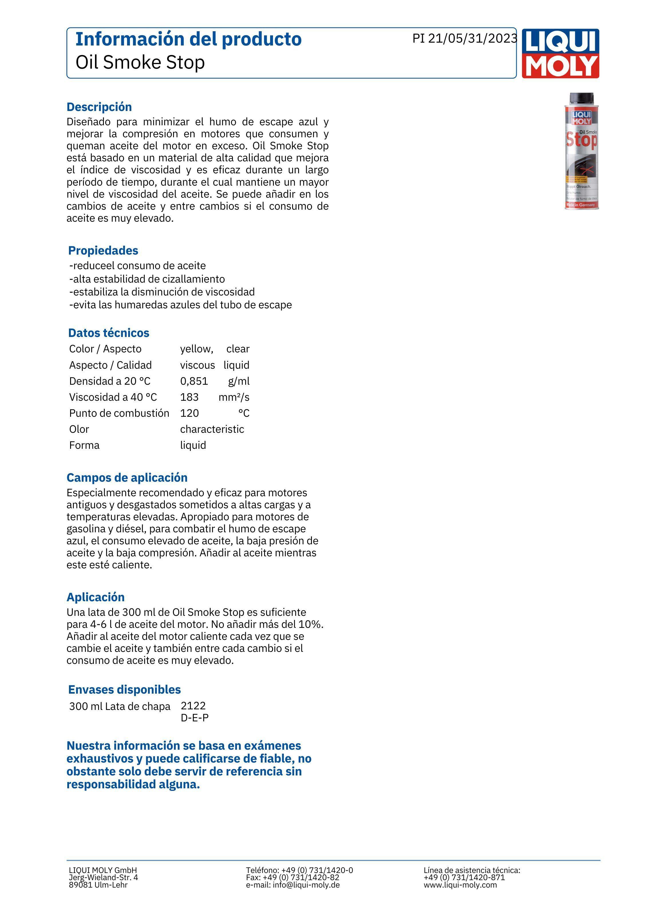 Aditivo Corta Humo Oil Smoke Stop Liqui Moly 300 Ml-2